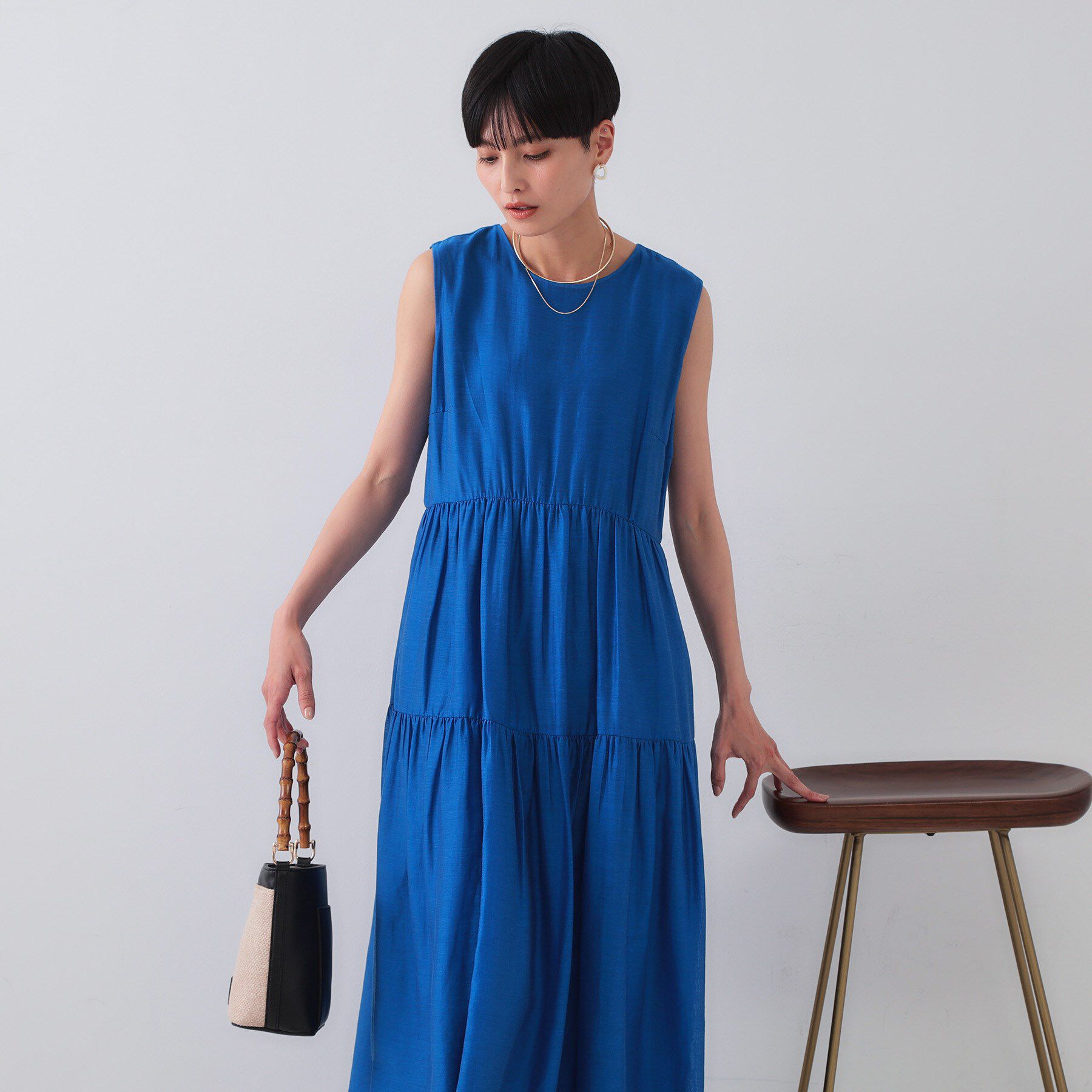 OPAQUE.CLIP「麻混シアーギャザーティアードワンピース【洗濯機洗い可】」|ワンピース|