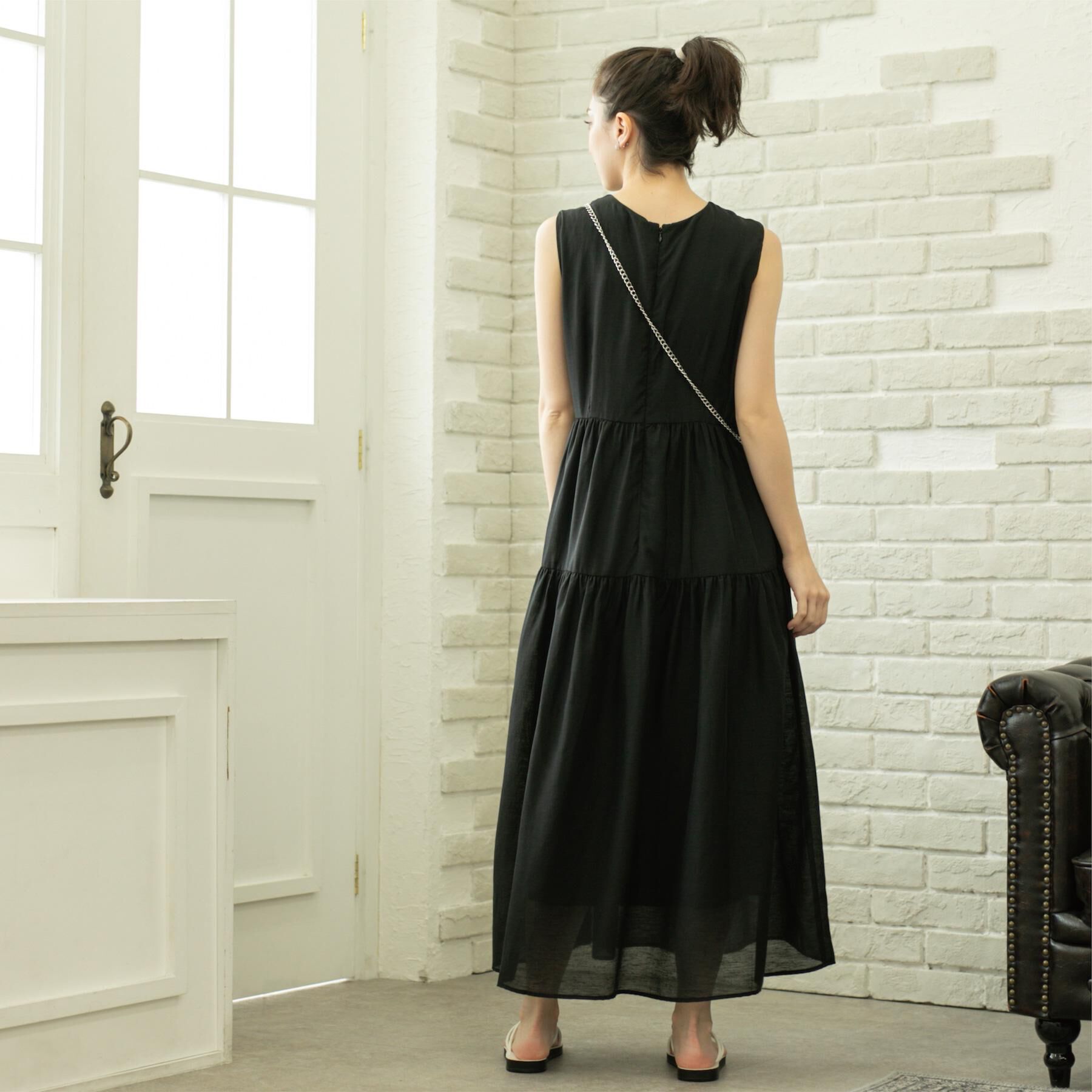 OPAQUE.CLIP「麻混シアーギャザーティアードワンピース【洗濯機洗い可】」|ワンピース|