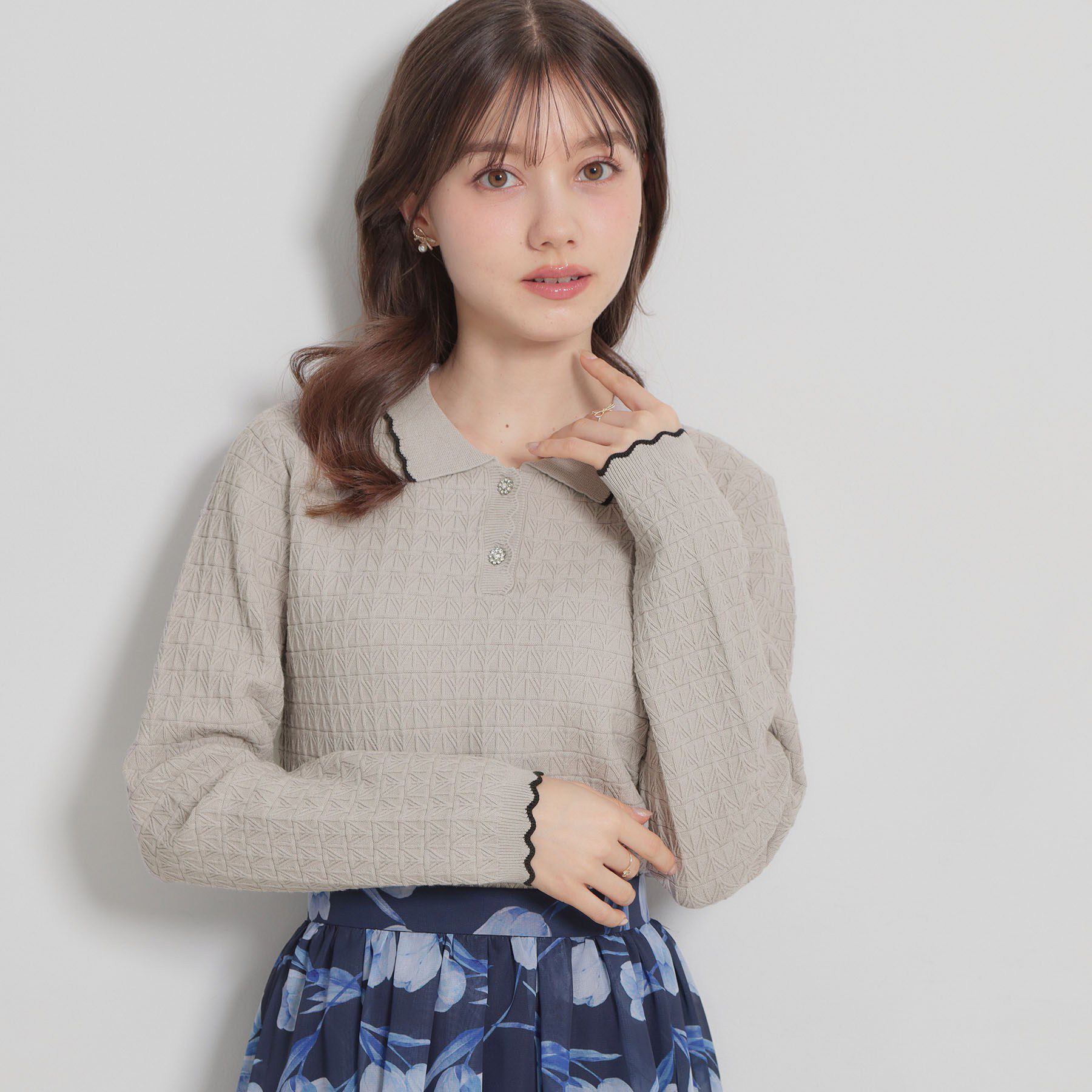 Couture broach「【洗える着映え】ビジュー釦ポロニット」|ニット・セーター|