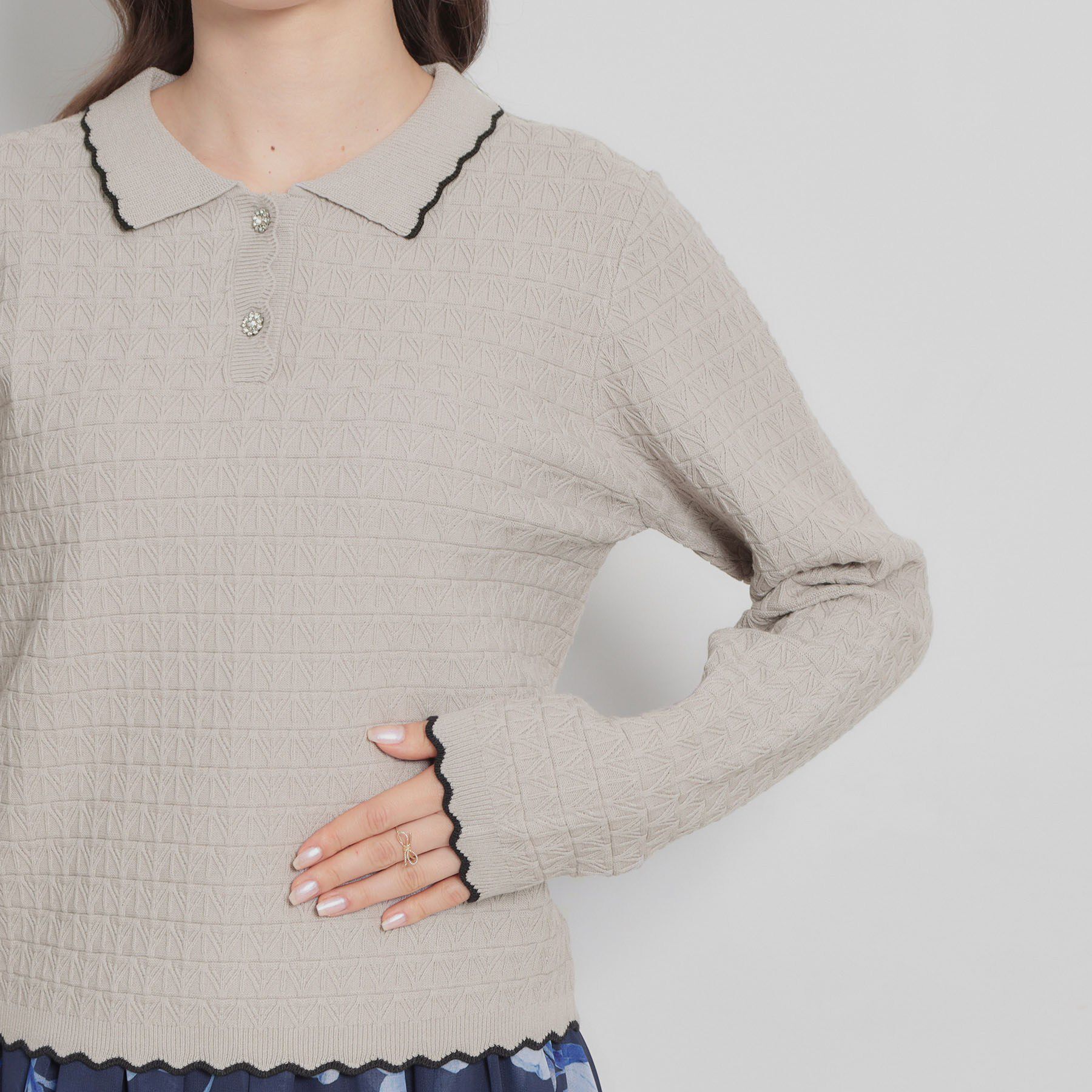 Couture broach「【洗える着映え】ビジュー釦ポロニット」|ニット・セーター|