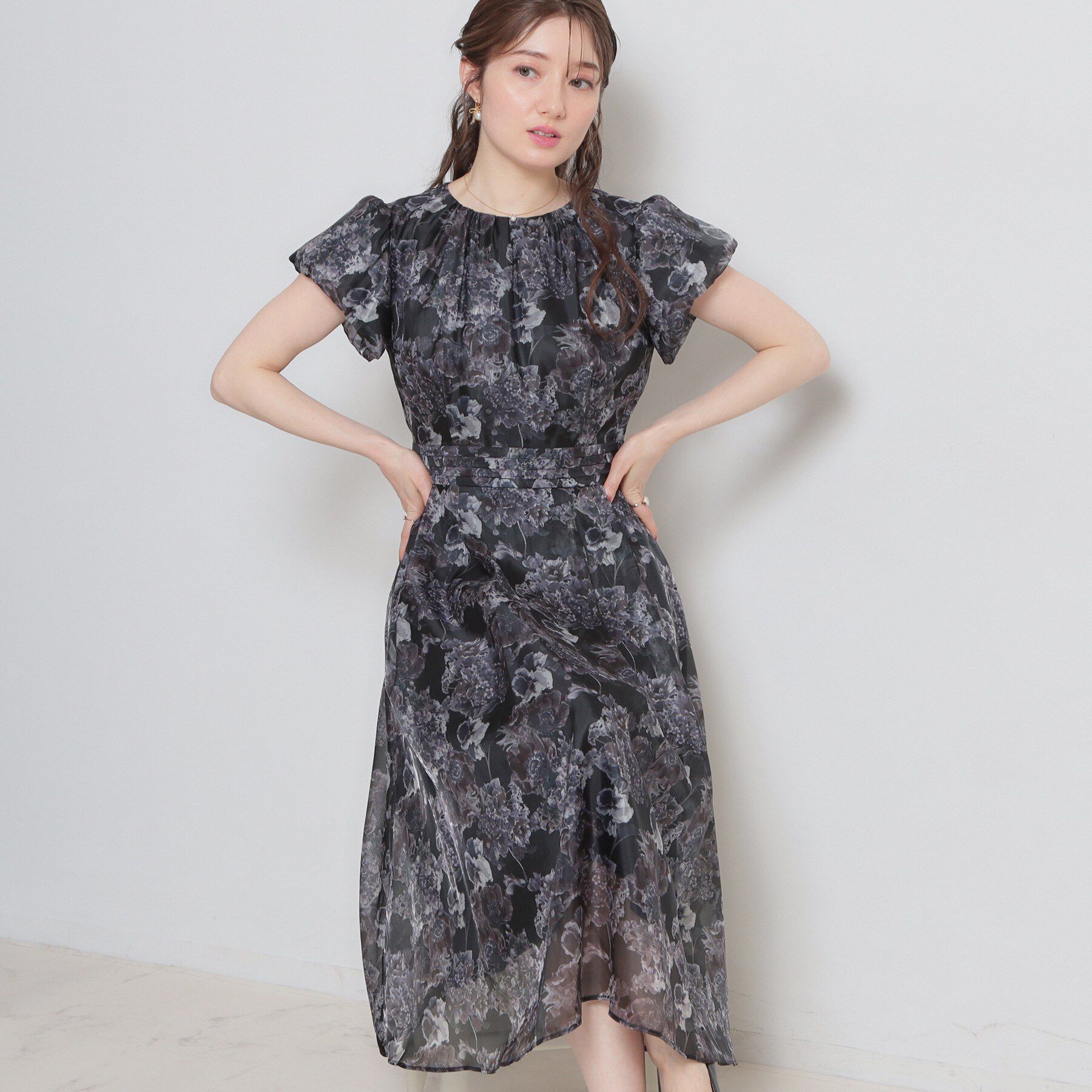 Couture broach「【洗える・着映え】オーガンフルールワンピース」|ワンピース|ブラック(119)