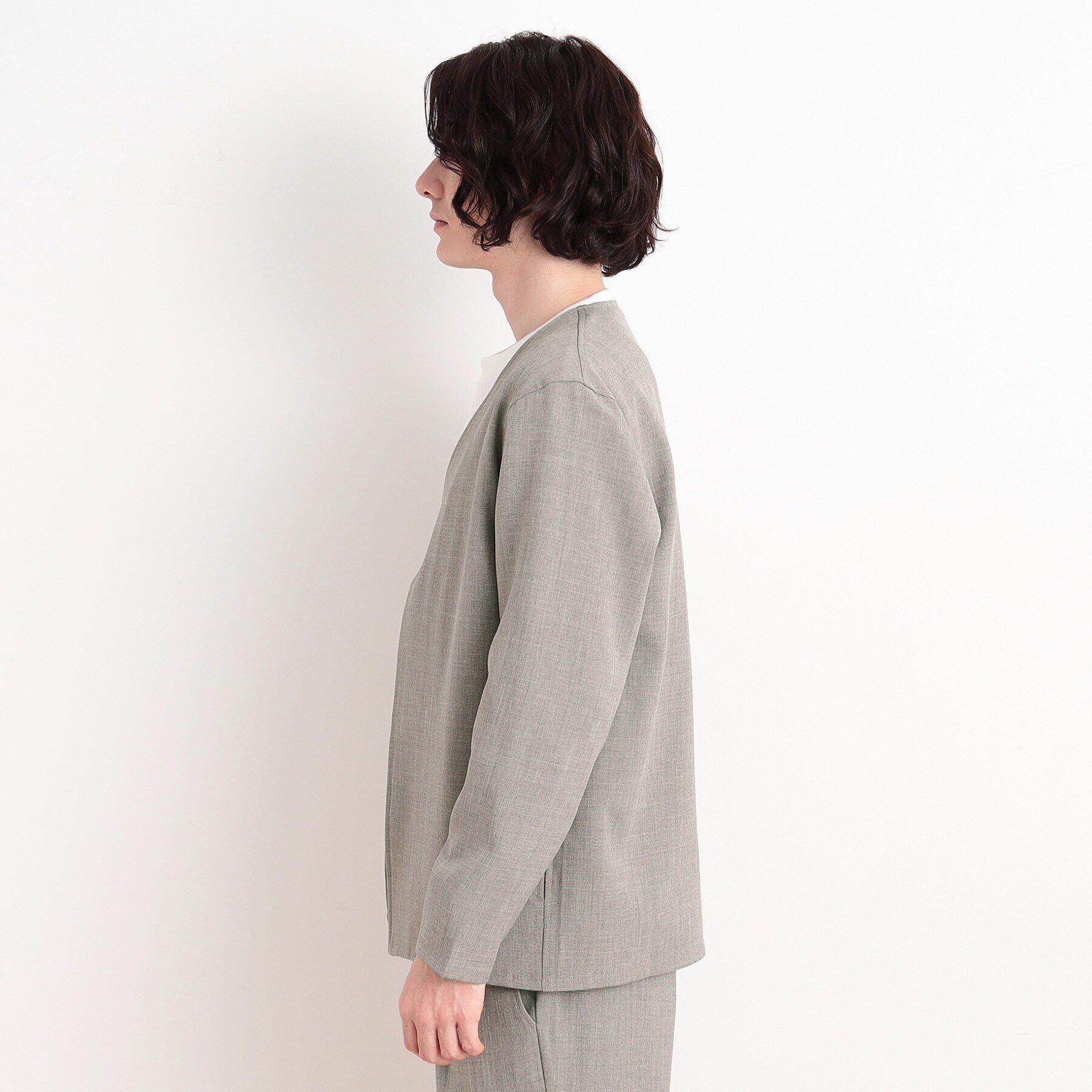 THE SHOP TK「【CAVIAN/キャビアン】リサイクルシャークスキンノーカラーカーディガン セットアップ可」|カーディガン|