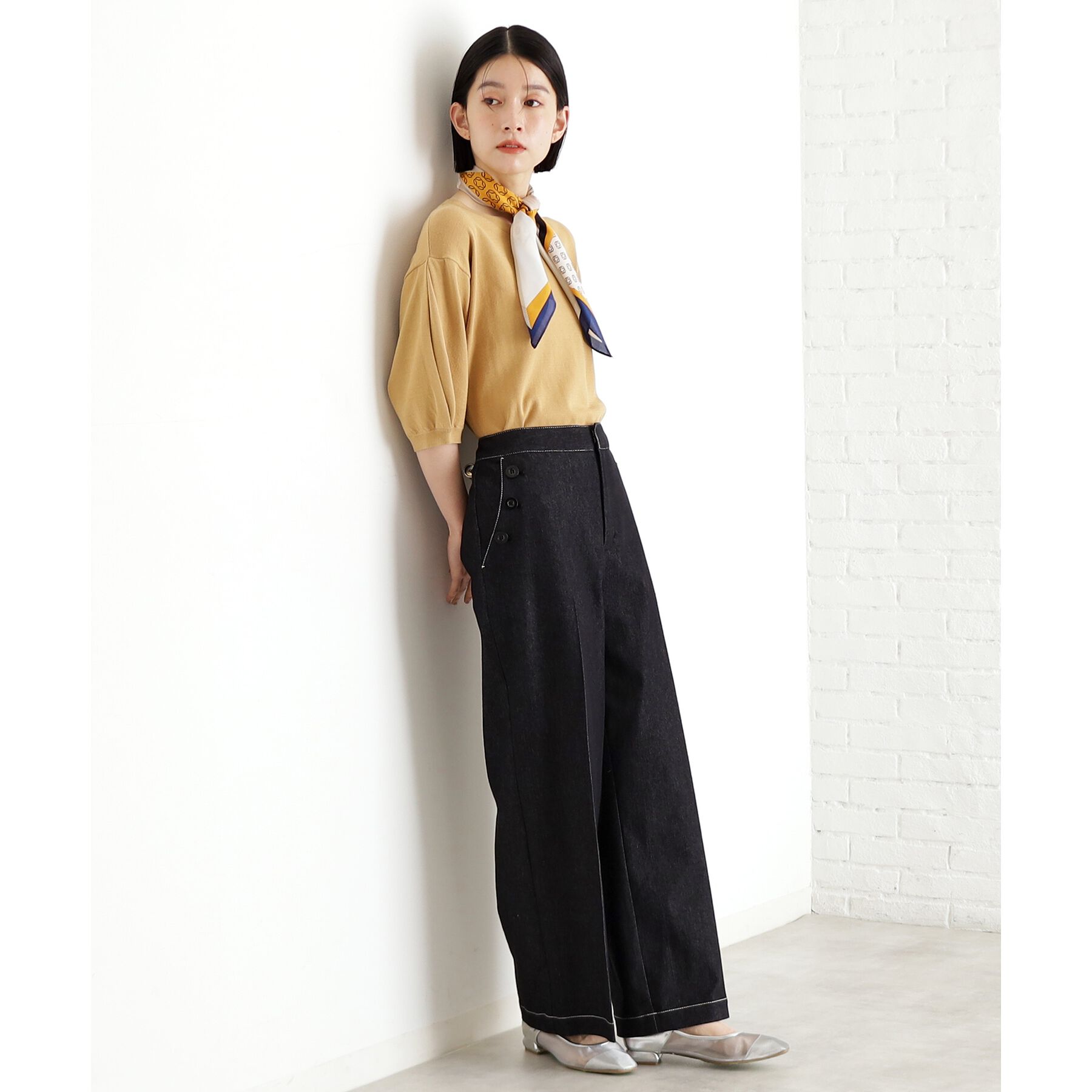 THE SHOP TK「【接触冷感/体型カバー】袖タック6分袖ニット/洗濯機OK/UVケア」|ニット・セーター|