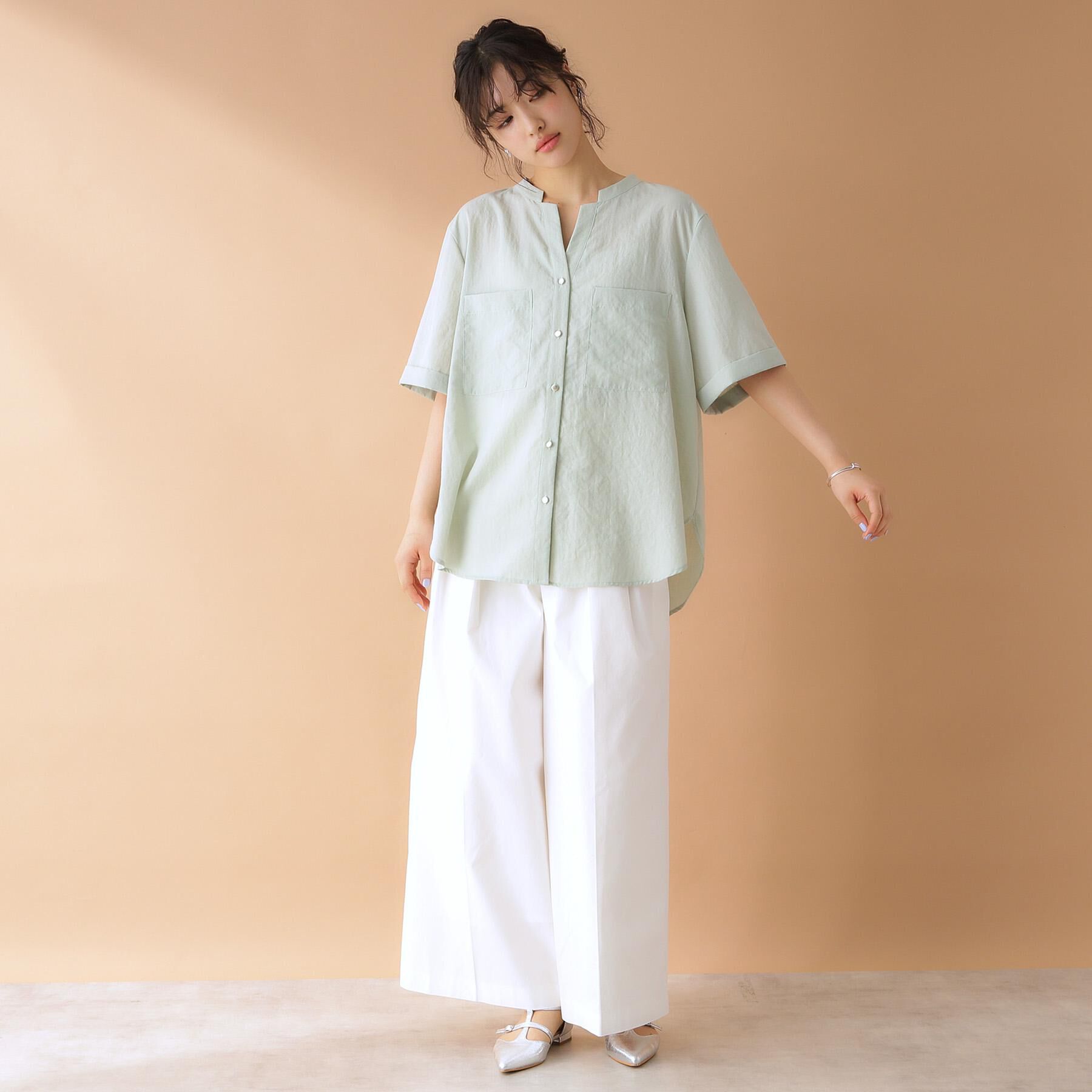 THE SHOP TK「ダブルポケット5分袖シャツ【体型カバー/洗濯機OK】」|シャツ・ブラウス|