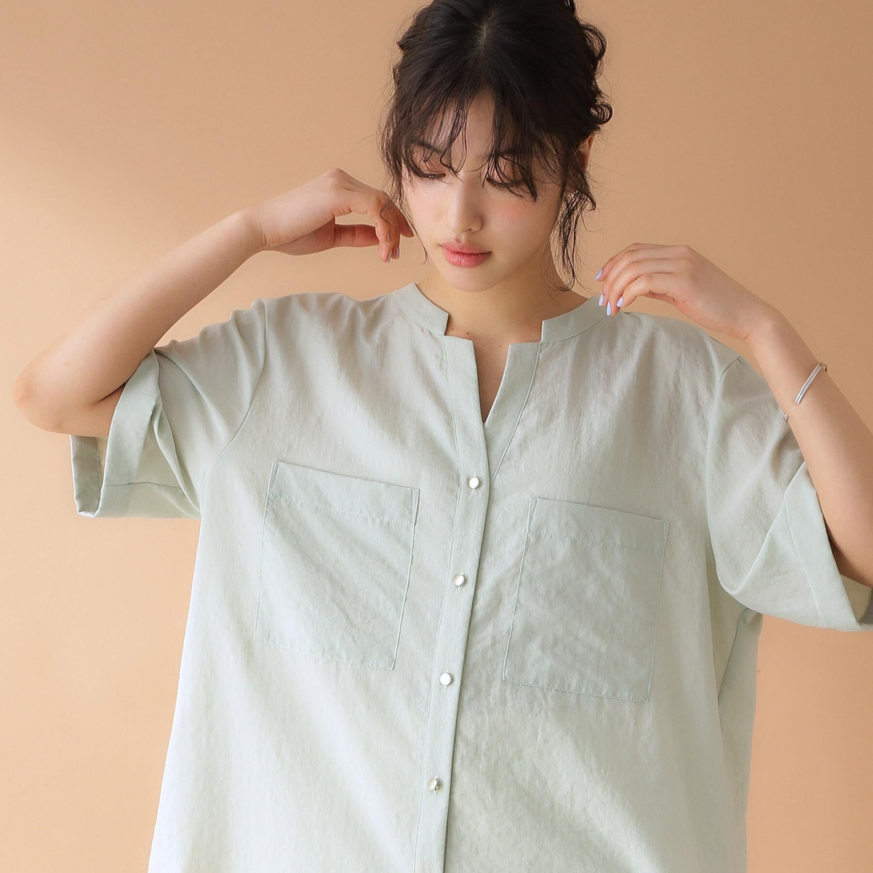 THE SHOP TK「ダブルポケット5分袖シャツ【体型カバー/洗濯機OK】」|シャツ・ブラウス|