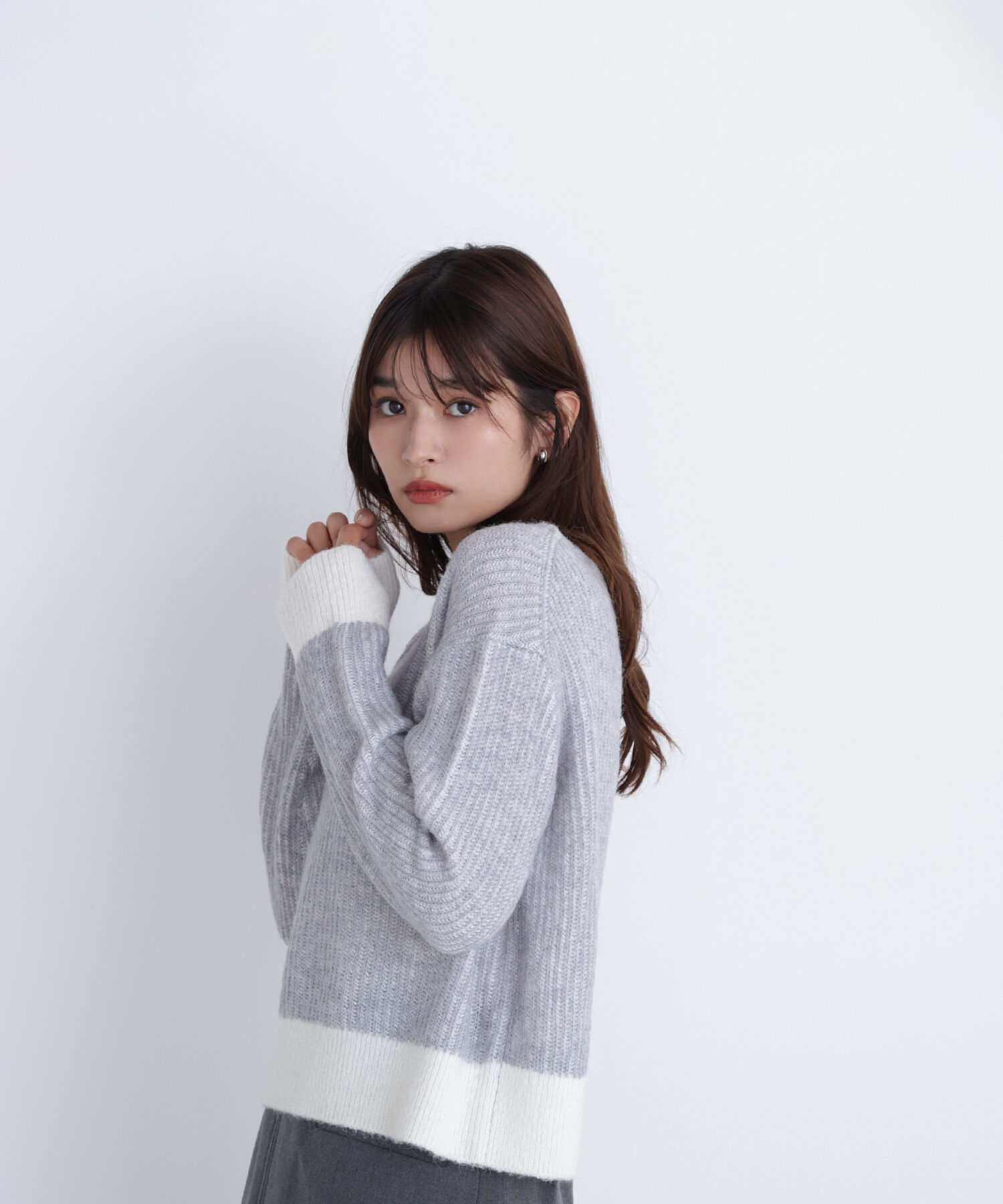  「配色リブボクシーニット」|ニット・セーター|