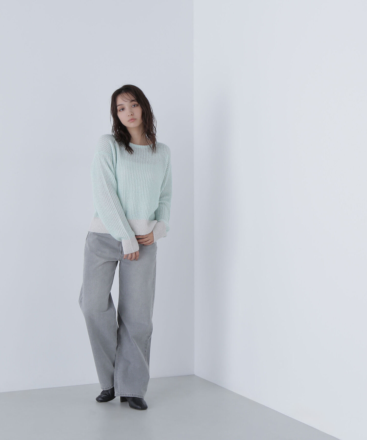  「配色リブボクシーニット」|ニット・セーター|