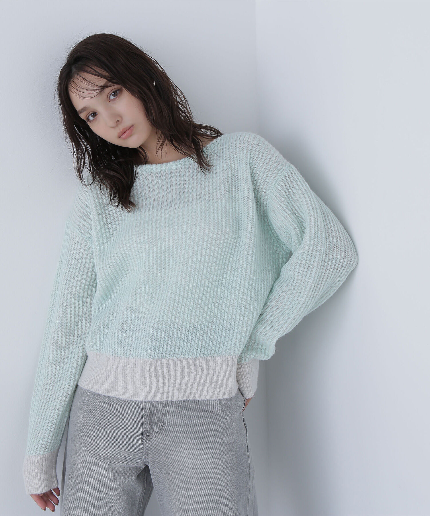  「配色リブボクシーニット」|ニット・セーター|