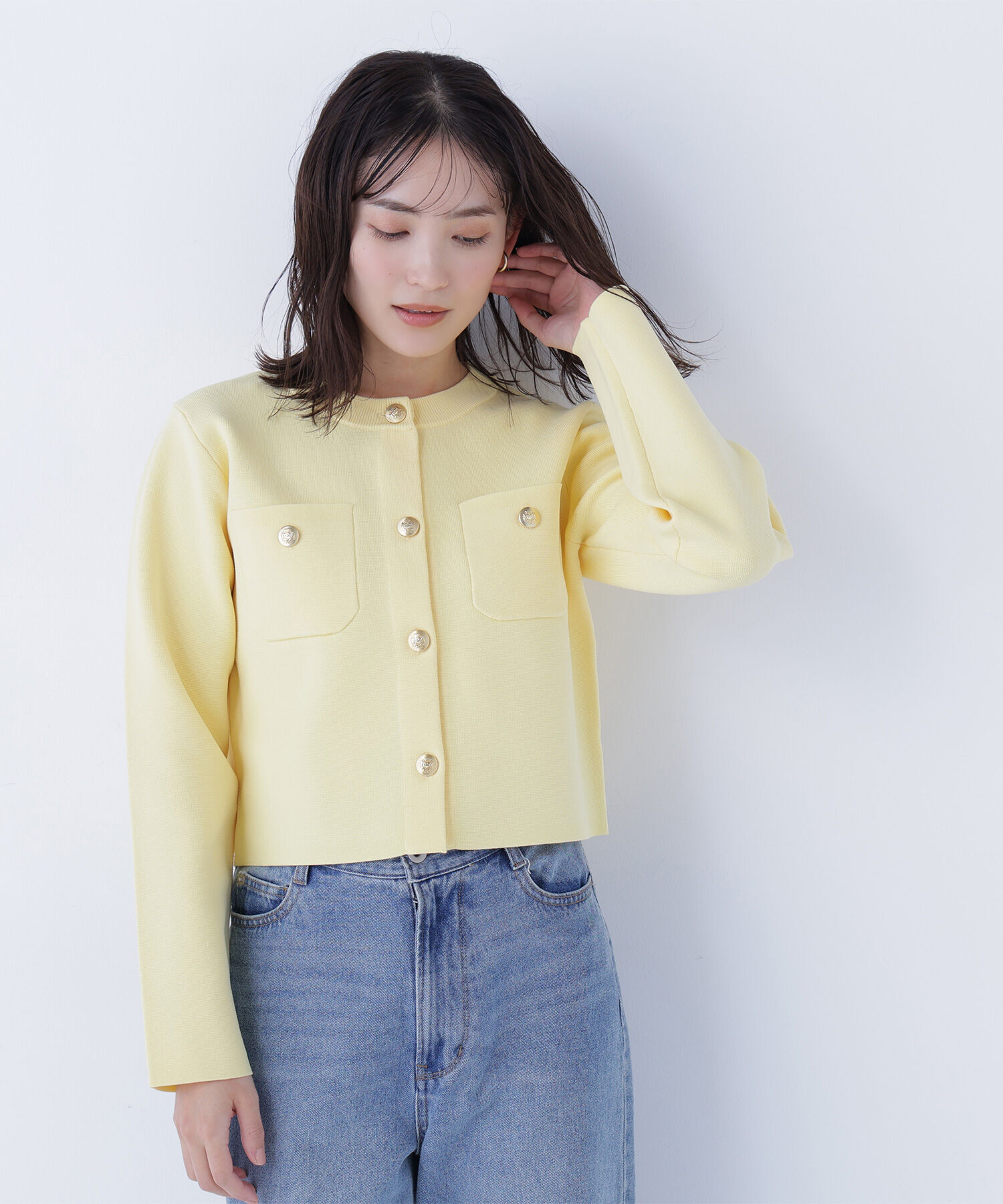  「エンブレムボタンニットジャケット」|ニット・セーター|