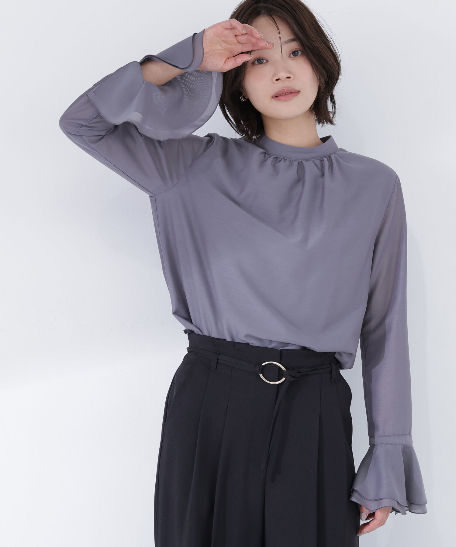  「フレアカフスシアーブラウス」|シャツ・ブラウス|