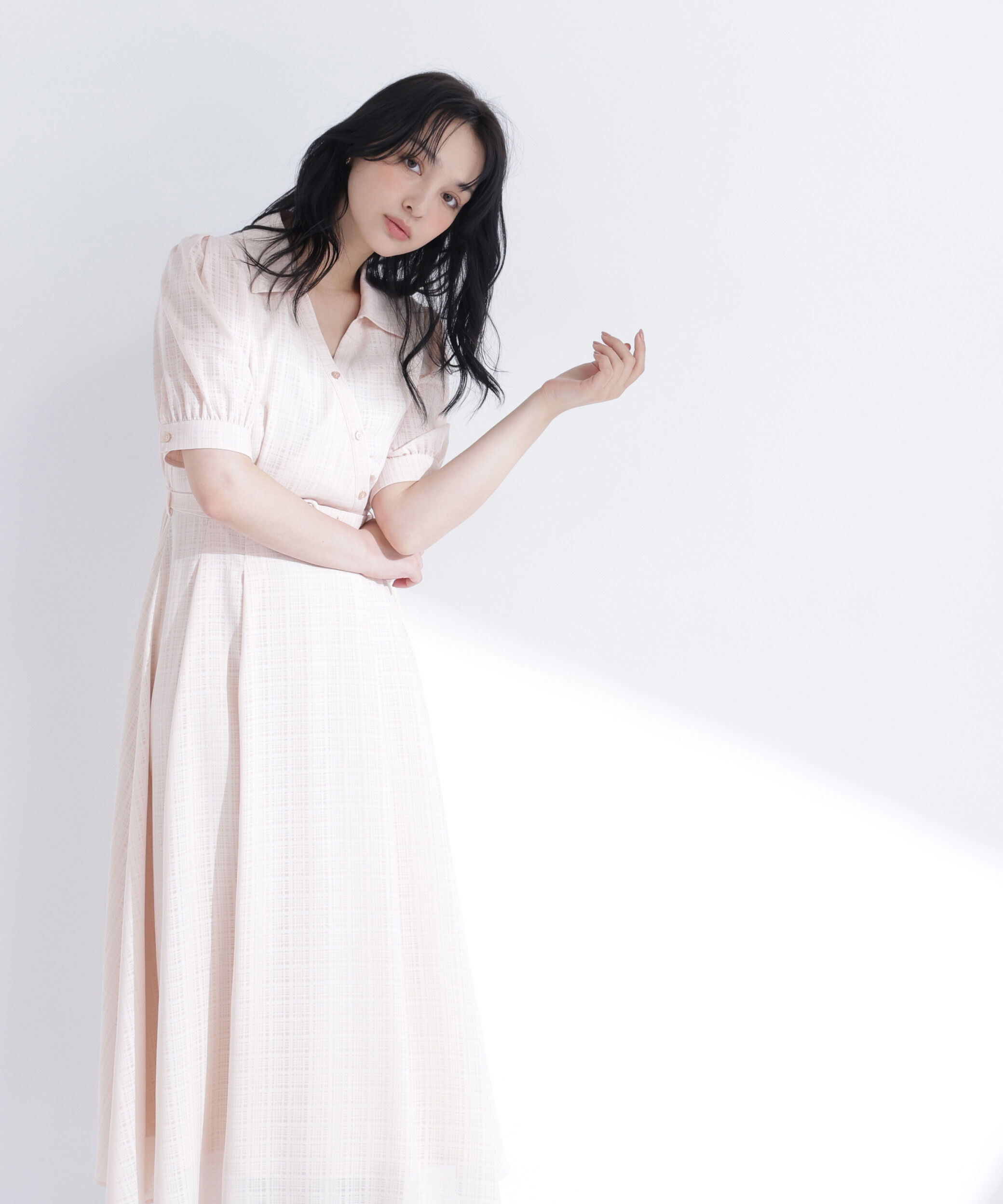  「シャドーチェックカシュクールワンピース」|ワンピース|ベージュ