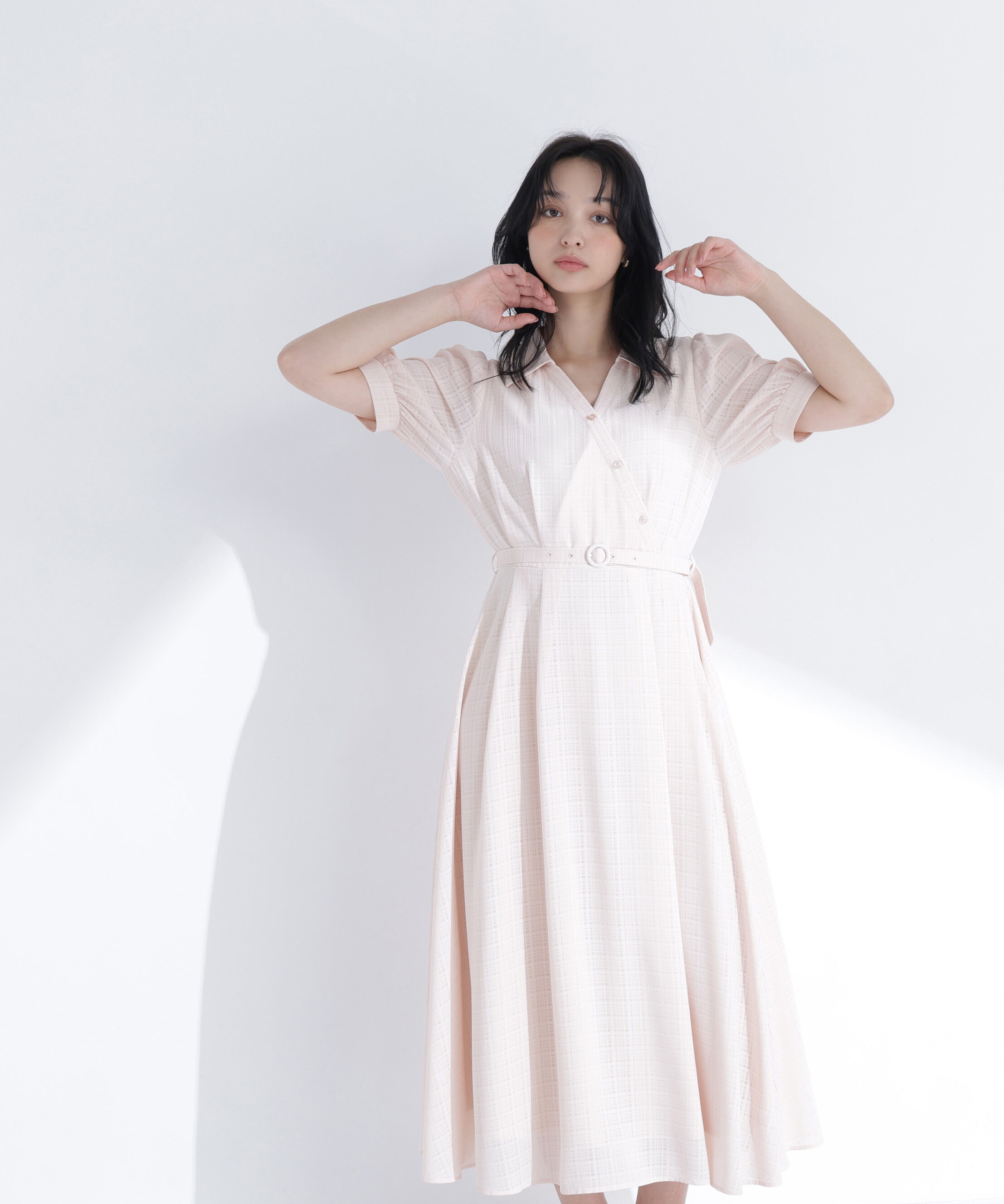  「シャドーチェックカシュクールワンピース」|ワンピース|