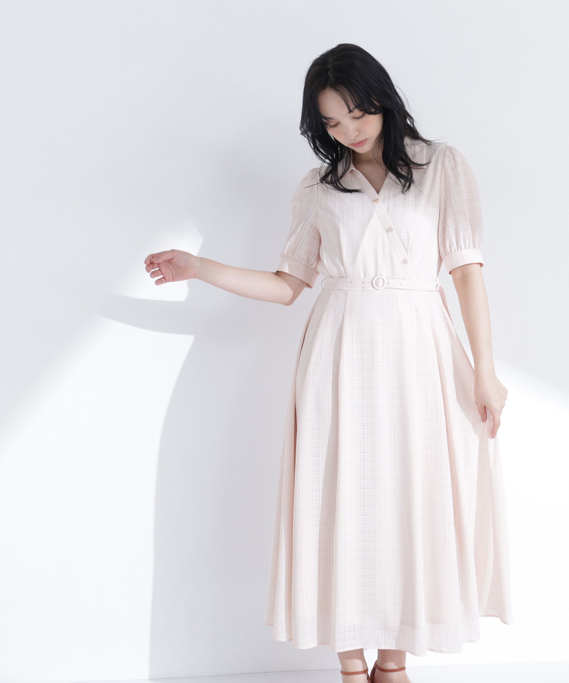  「シャドーチェックカシュクールワンピース」|ワンピース|