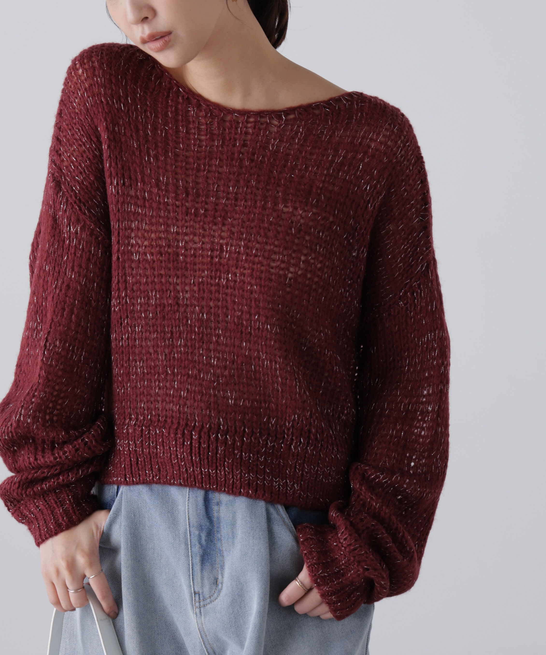  「シアーモヘヤラメニット」|ニット・セーター|ボルドー