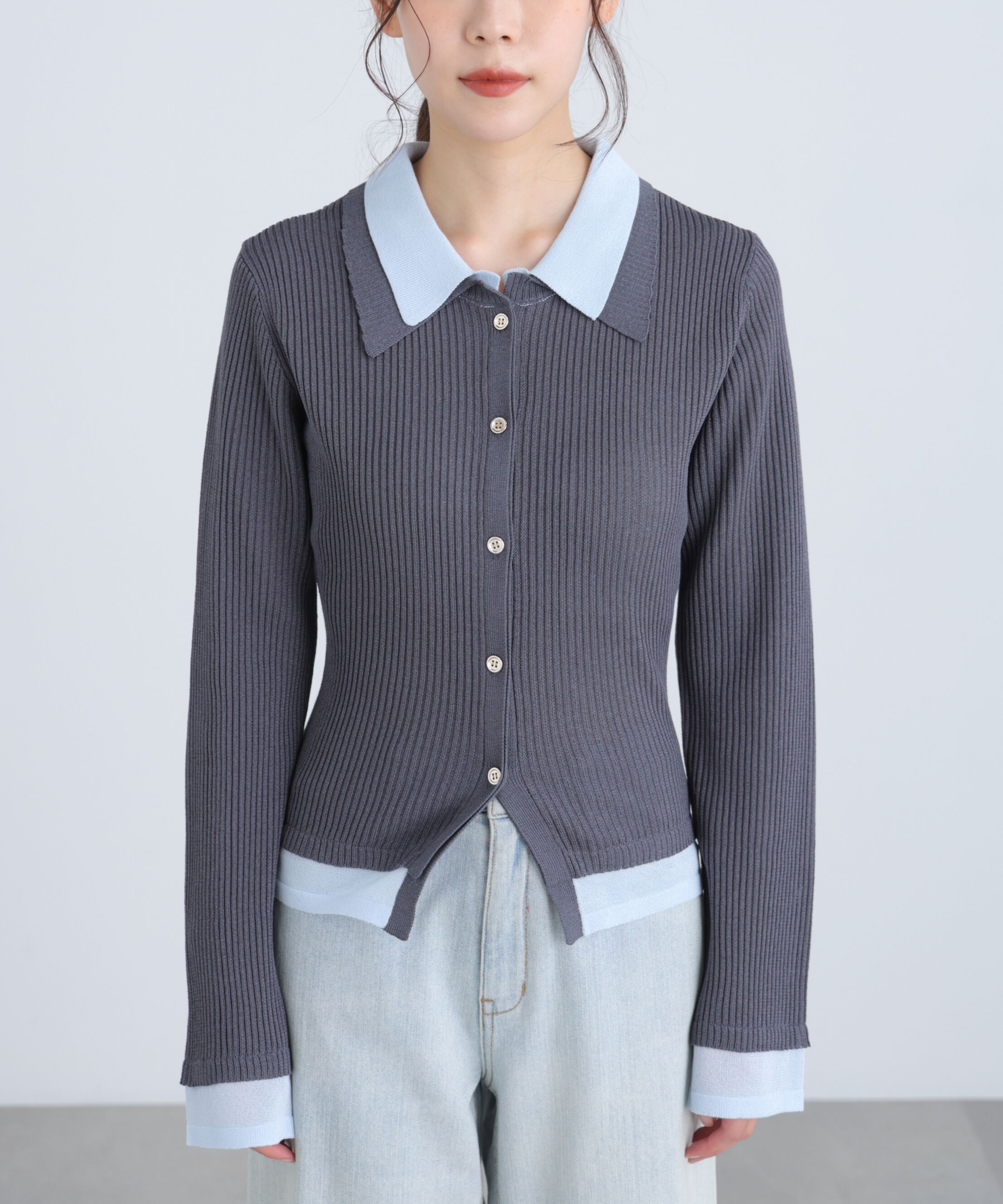  「レイヤー襟ポロリブニット〈MFM〉」|ニット・セーター|