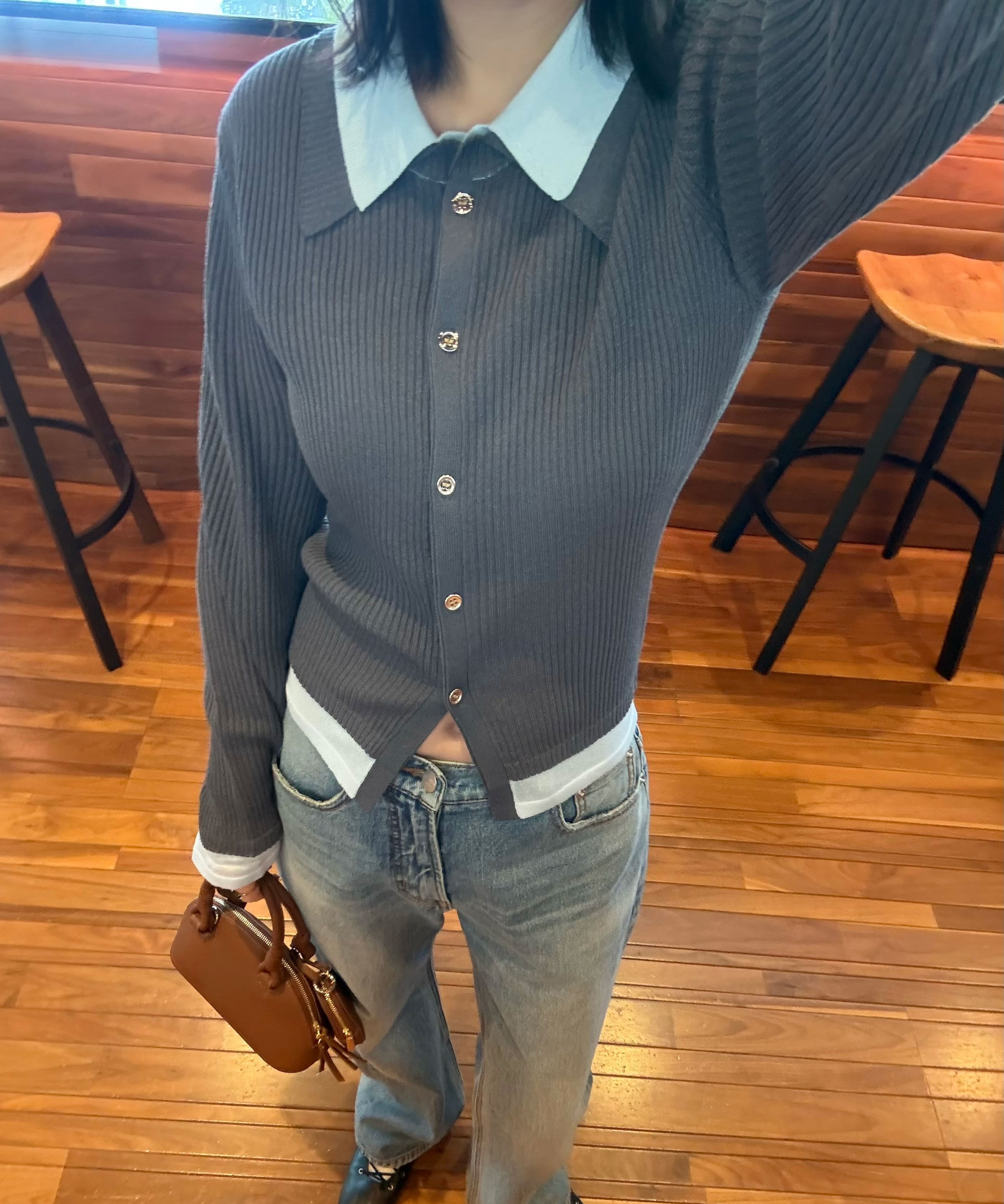  「レイヤー襟ポロリブニット〈MFM〉」|ニット・セーター|