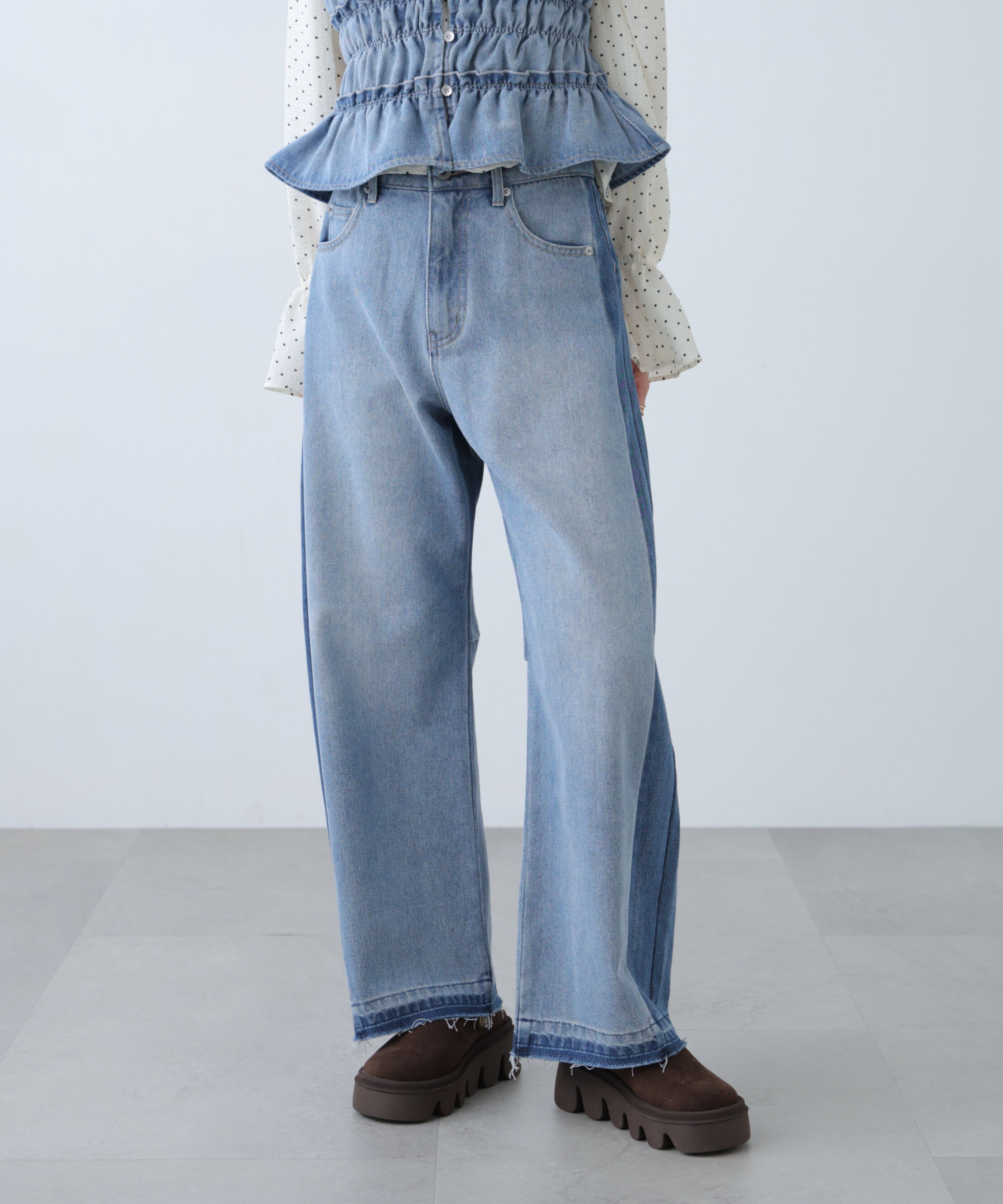  「[低身長サイズ/Sシリーズ]配色パネルバレルワイドパンツ」|その他|インディゴハ 3