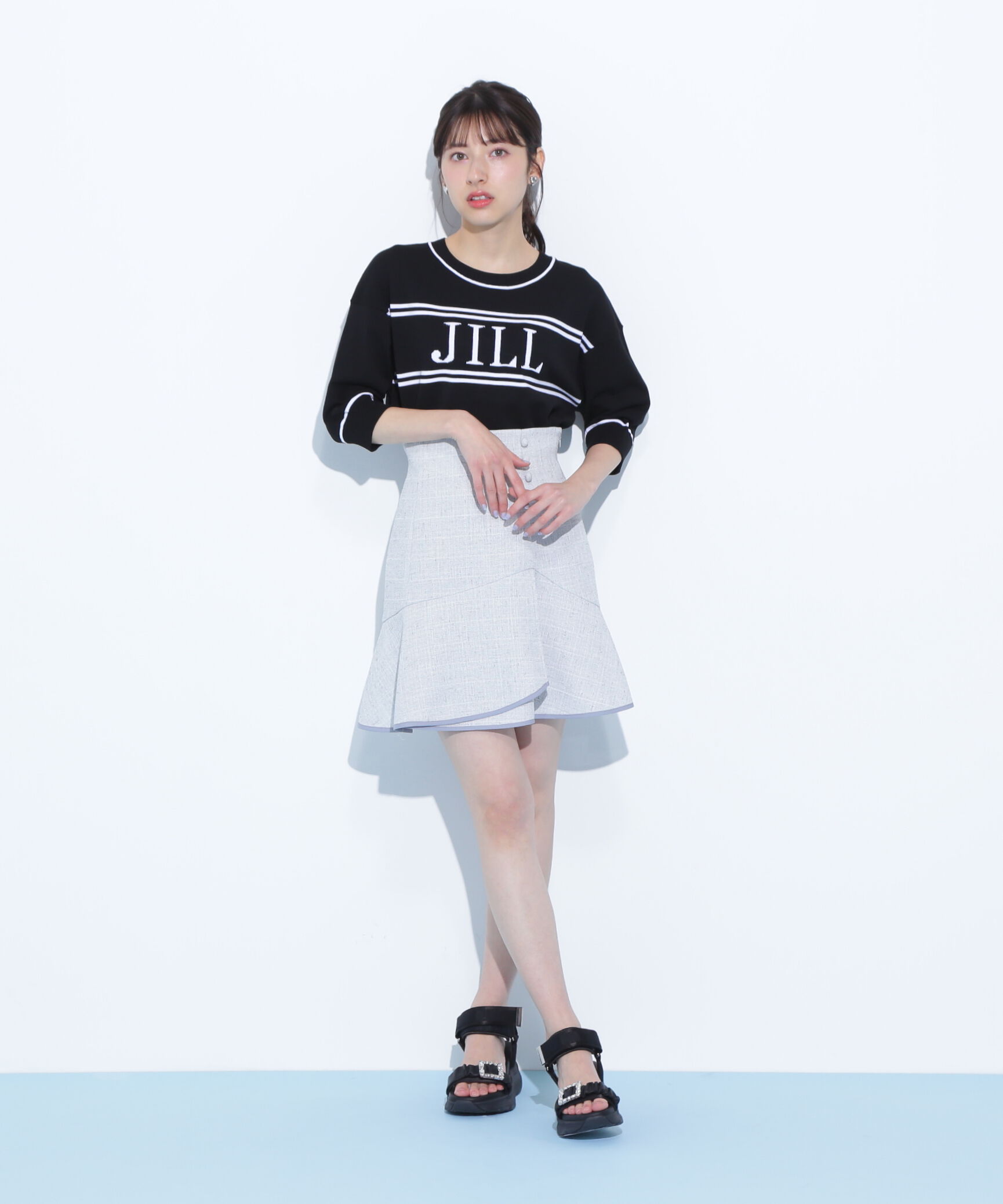  「バイカラービッグロゴニット五分袖」|ニット・セーター|