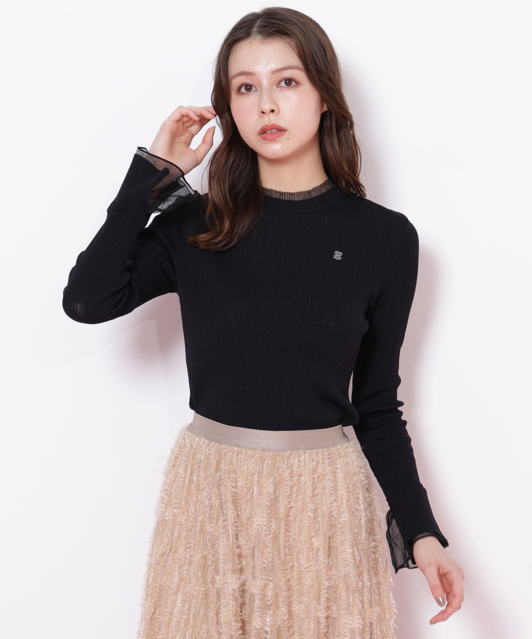  「シアーフリルニット」|ニット・セーター|ブラック