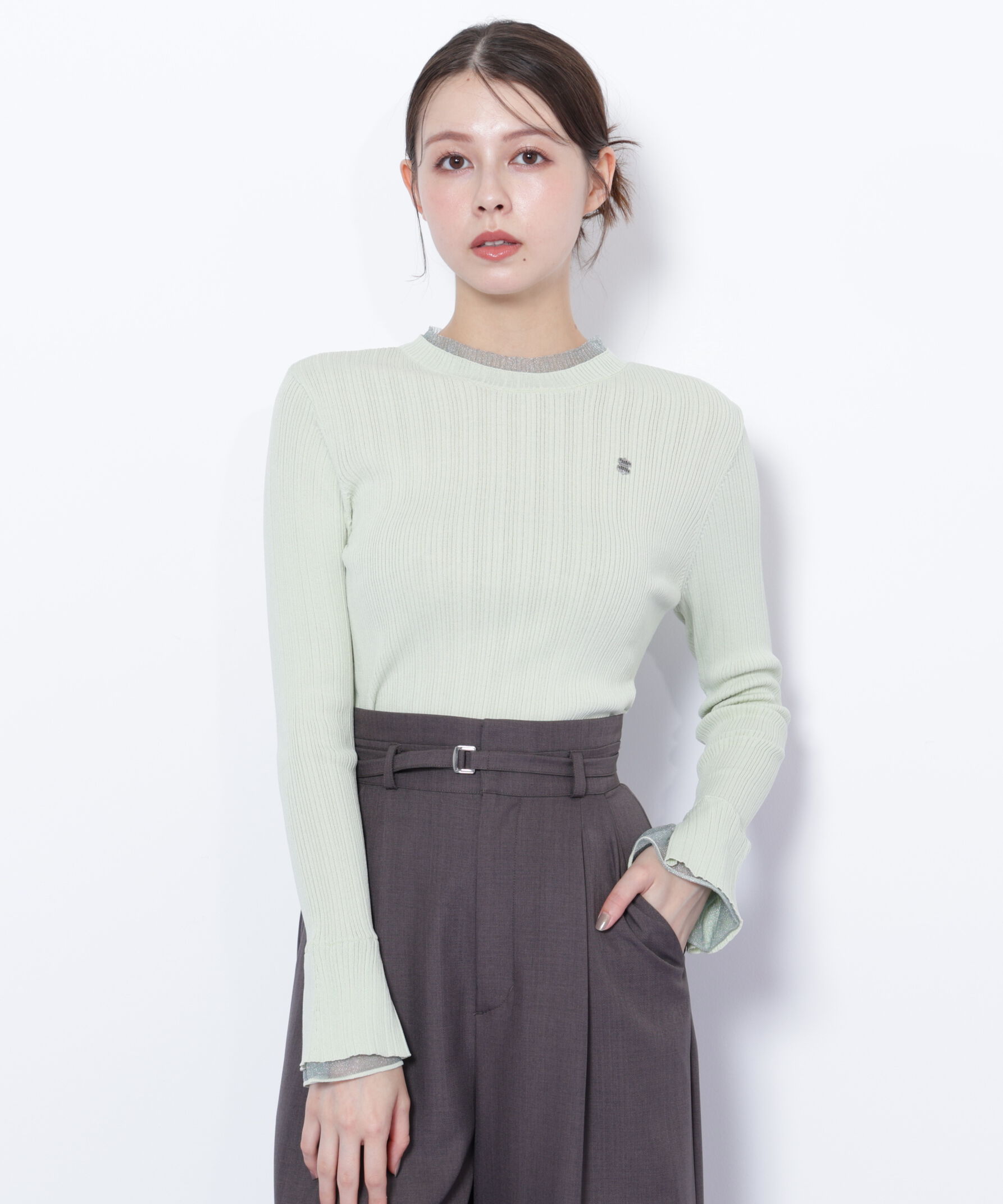  「シアーフリルニット」|ニット・セーター|グリーン