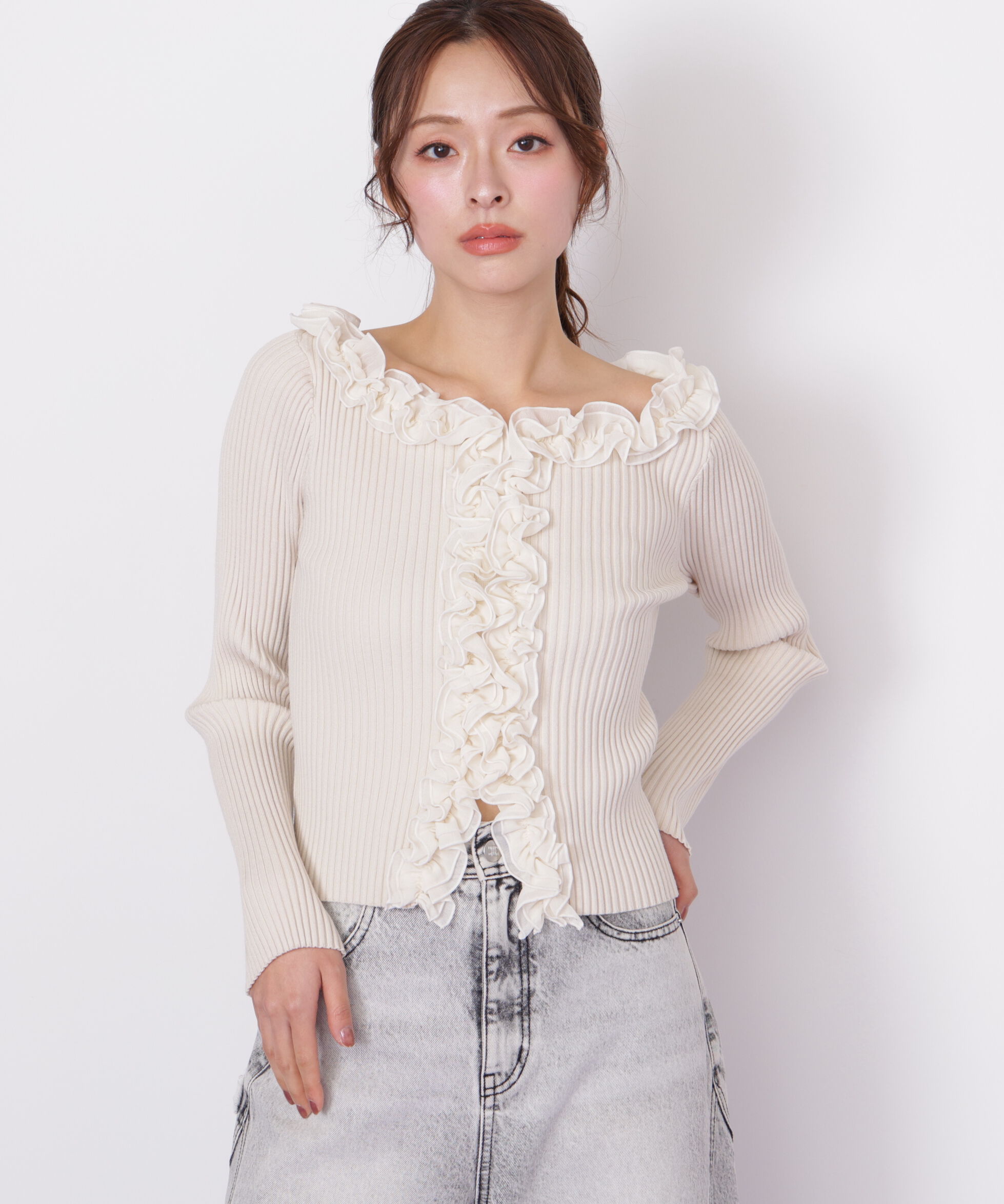  「フリルトリムニット」|ニット・セーター|エクリュ
