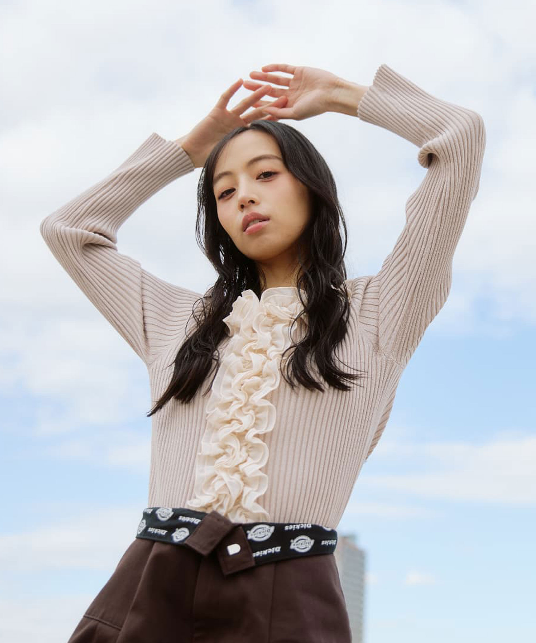  「フリルトリムニット」|ニット・セーター|ピンク