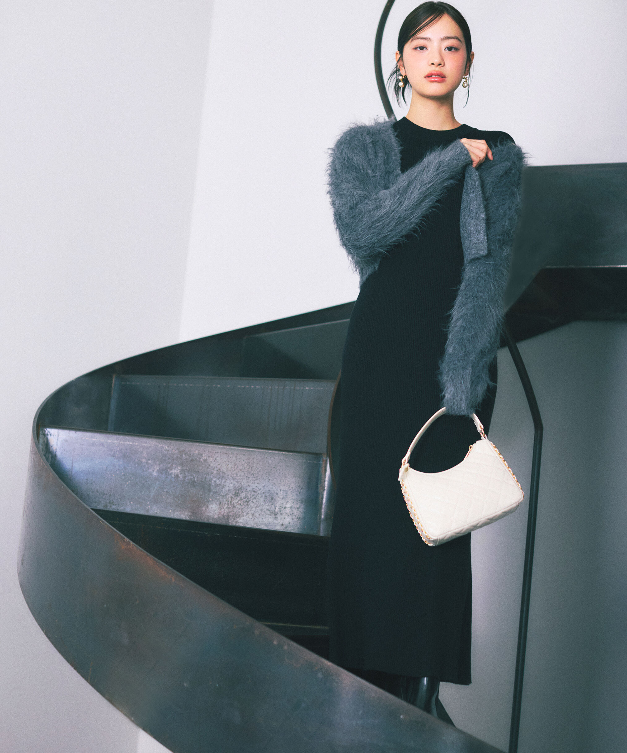 PROPORTION BODY DRESSING「シャギーカーデニットセットアップ 25AW」|ワンピース|チャコール&times;  2