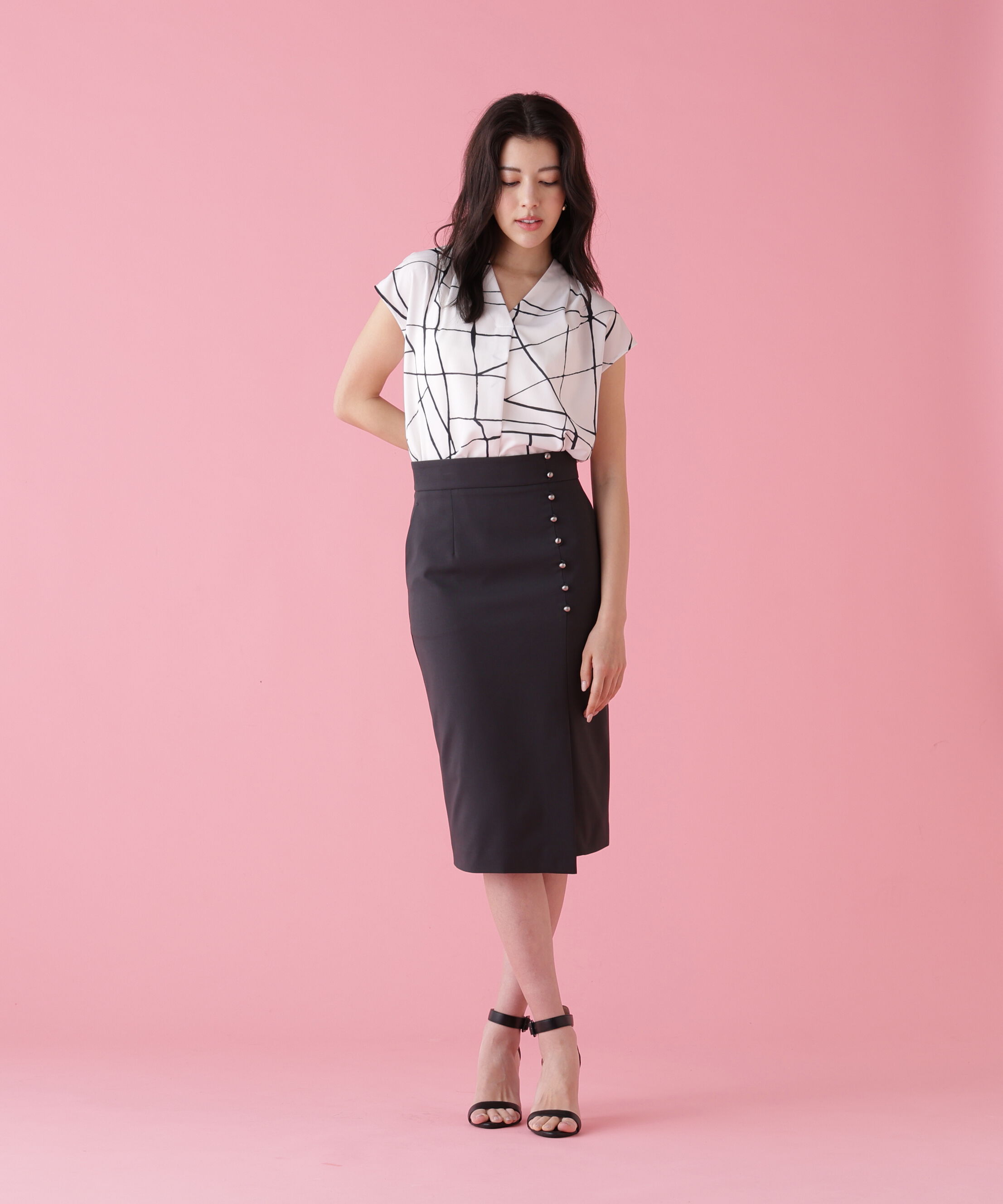  「シルバーボタンスカート」|スカート|