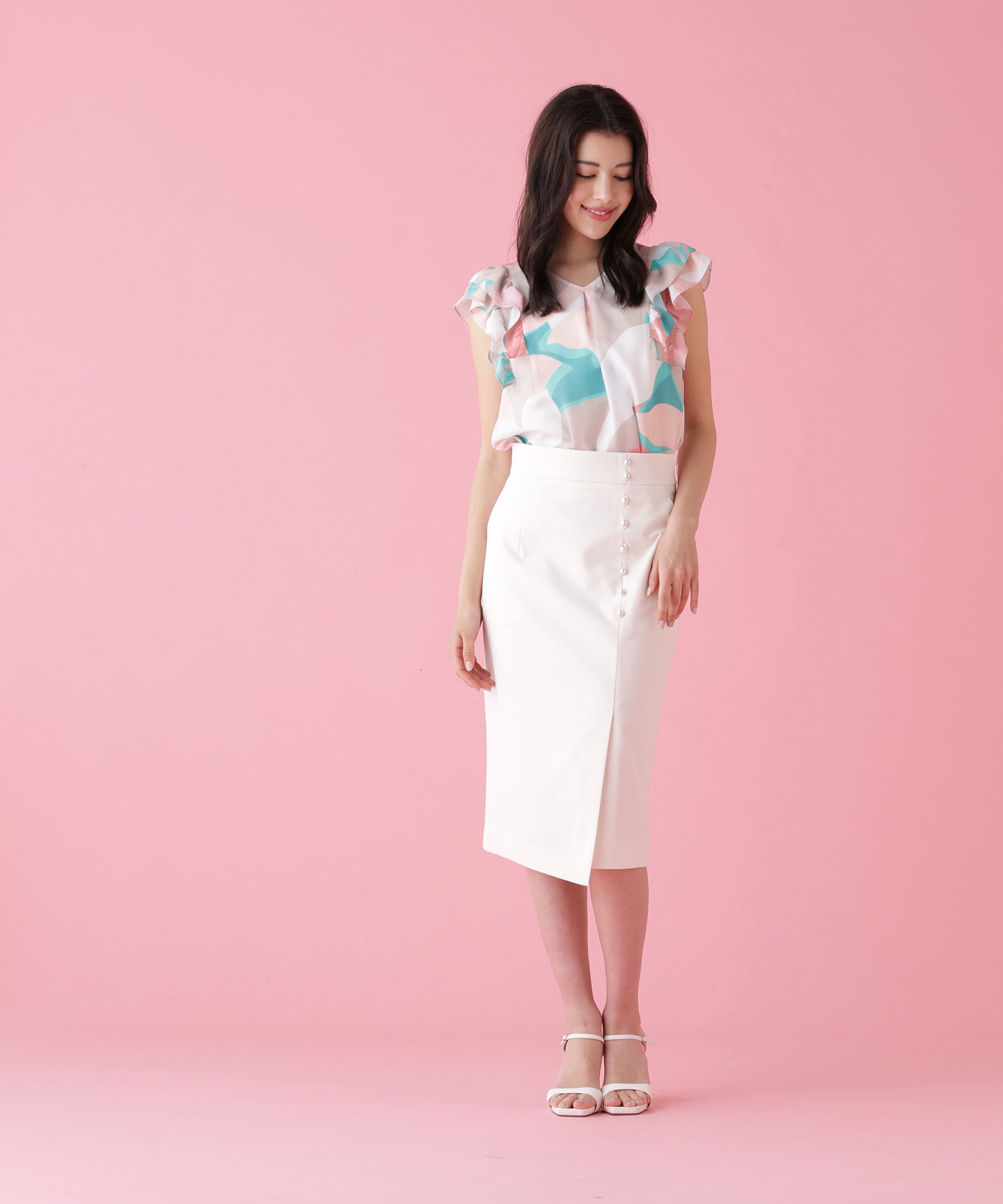  「シルバーボタンスカート」|スカート|