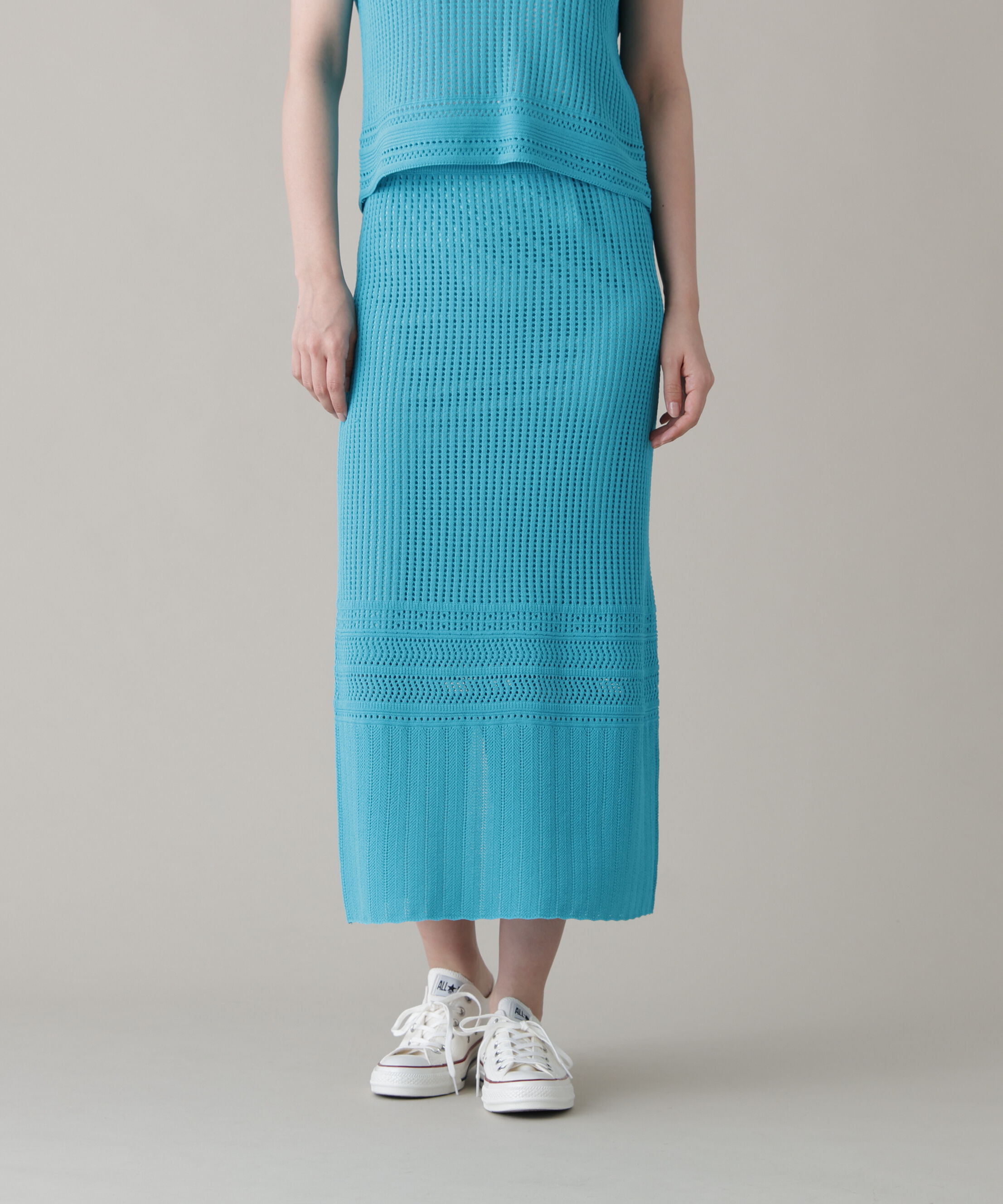  「メッシュニットスカート」|スカート|ターコイズ1