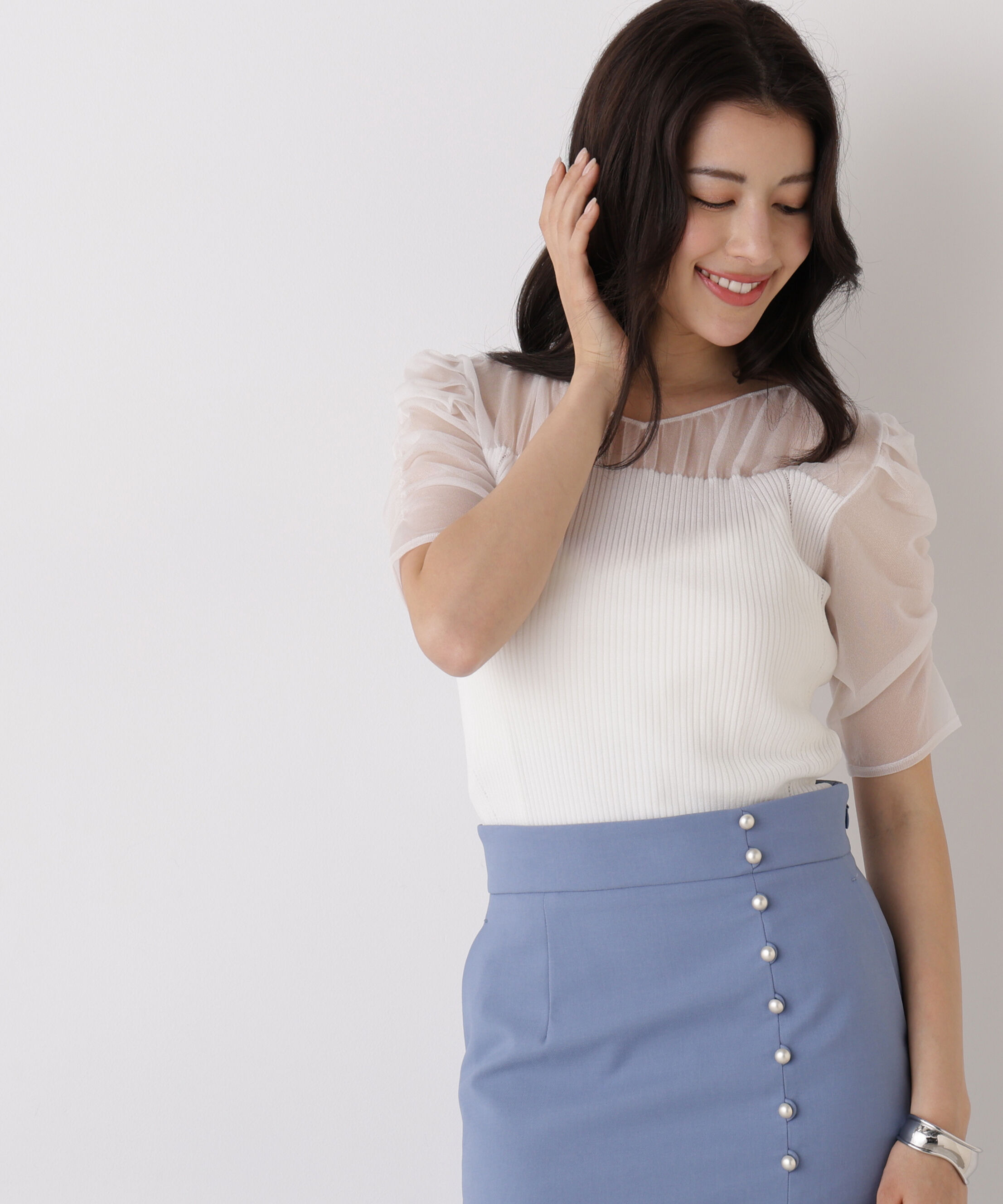  「ラメニットシアーコンビプルオーバー」|ニット・セーター|