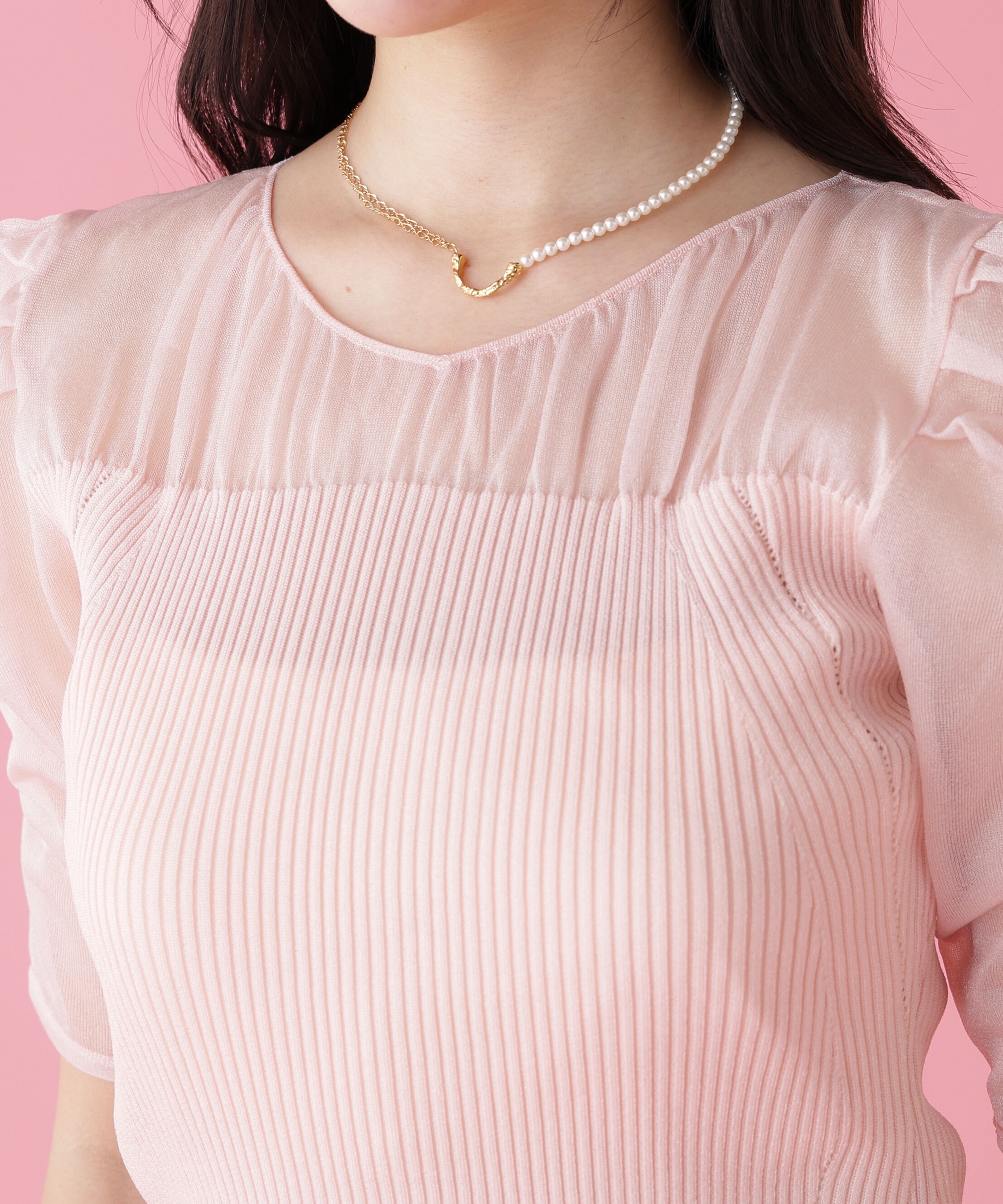  「ラメニットシアーコンビプルオーバー」|ニット・セーター|