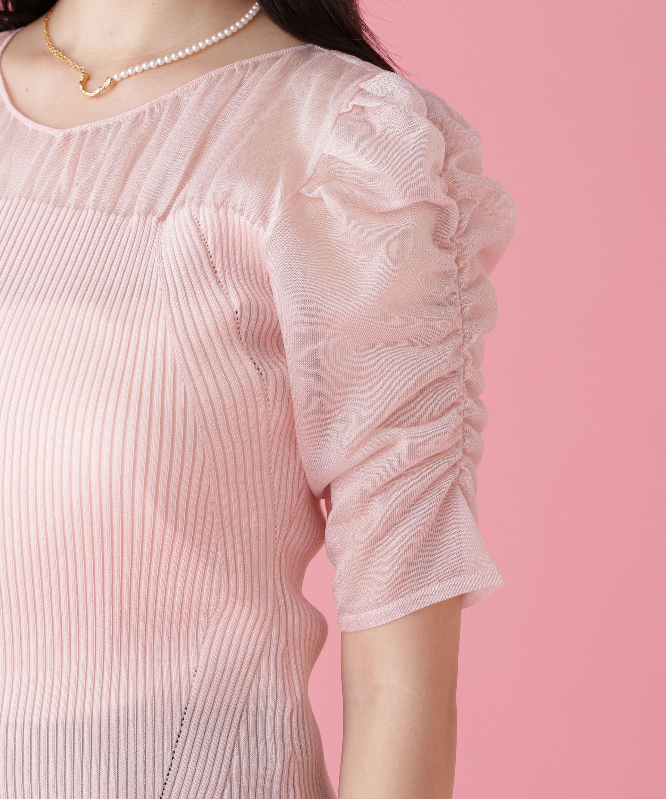  「ラメニットシアーコンビプルオーバー」|ニット・セーター|