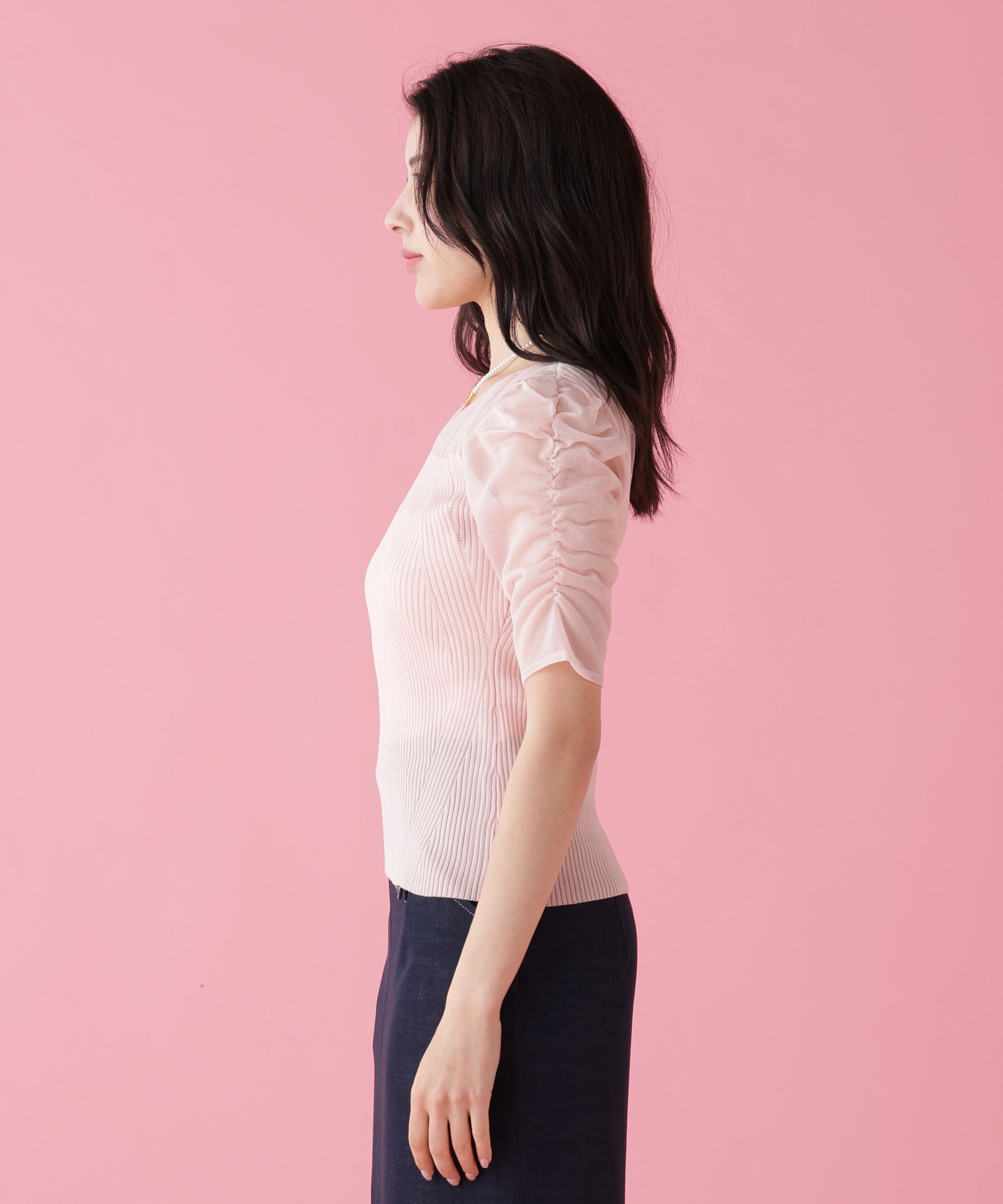  「ラメニットシアーコンビプルオーバー」|ニット・セーター|