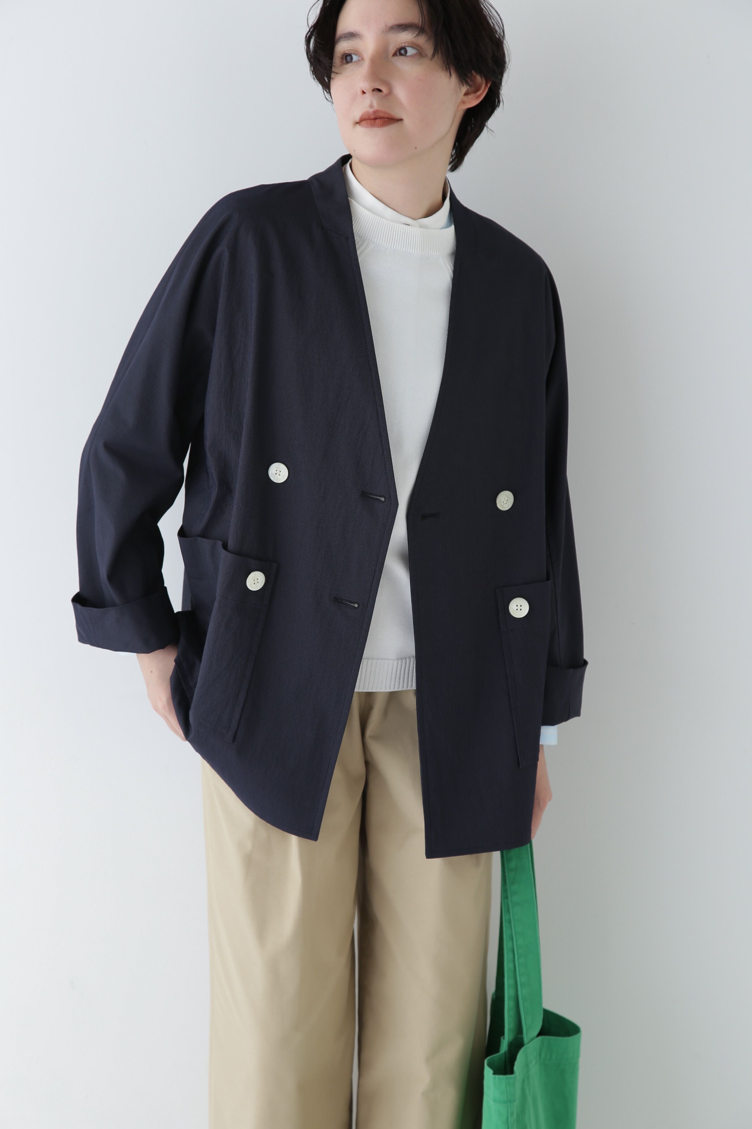  「◆ナイロンポリエステルストレッチストライプノーカラーPコート」|その他|ネイビー3