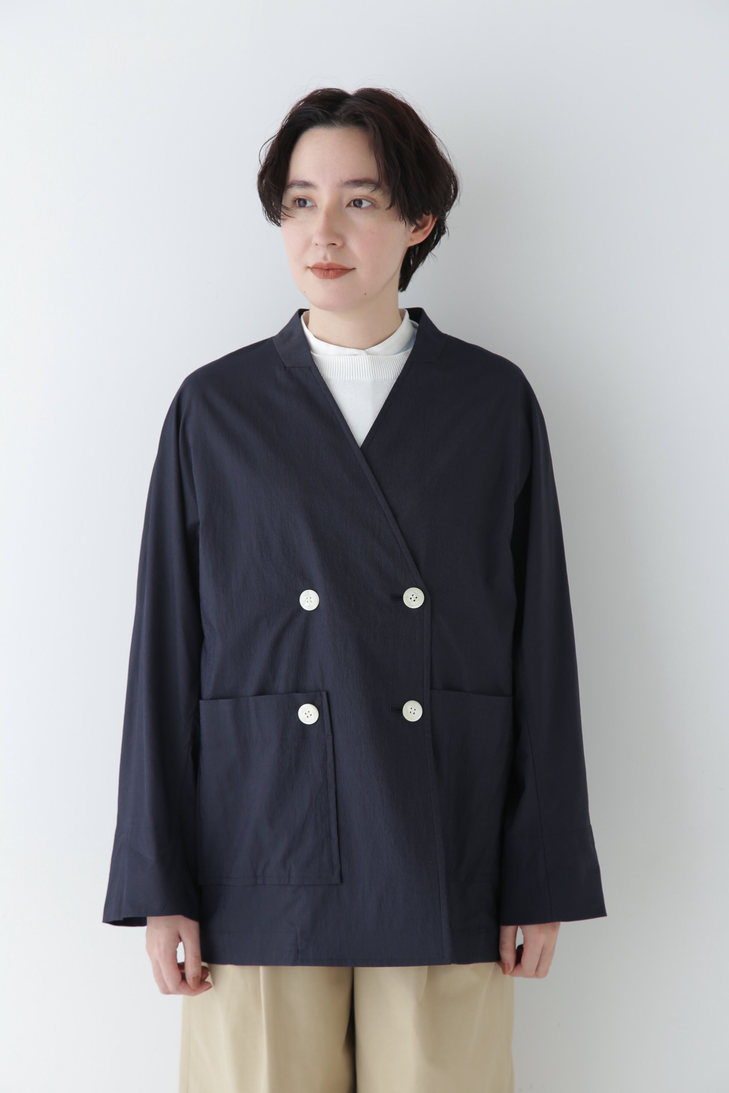  「◆ナイロンポリエステルストレッチストライプノーカラーPコート」|その他|