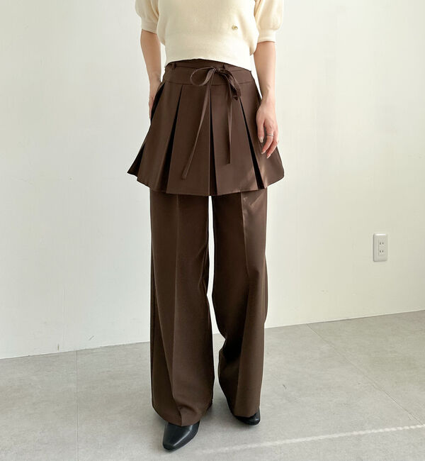 archives「プリーツスカート付レイヤードスラックス」|チノ|BROWN