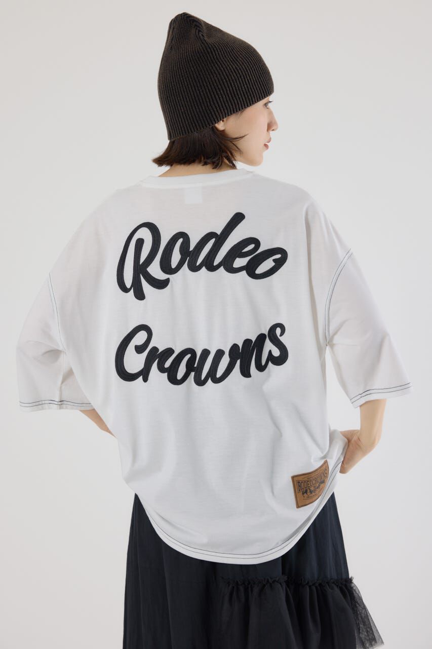 RODEO CROWNS「カラーステッチVネック5分袖Tシャツ」|Tシャツ・カットソー|O/WHT1