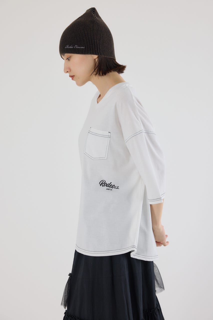 RODEO CROWNS「カラーステッチVネック5分袖Tシャツ」|Tシャツ・カットソー|