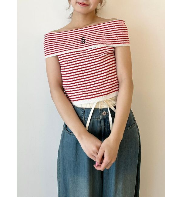 CALNAMUR「BOEDER OFFSHOULDER KNIT PO/ボーダーオフショルダーニットプルオーバー」|ニット・セーター|