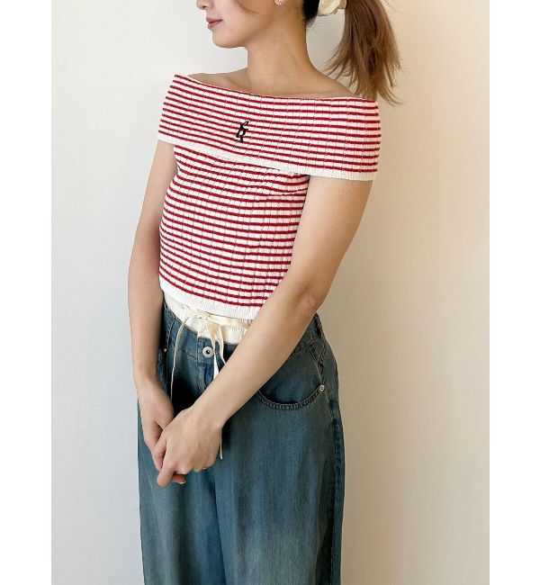 CALNAMUR「BOEDER OFFSHOULDER KNIT PO/ボーダーオフショルダーニットプルオーバー」|ニット・セーター|