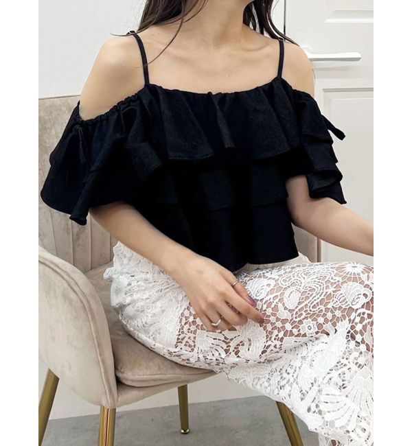 MERCURYDUO「オフショルフリルブラウス」|シャツ・ブラウス|インディゴ