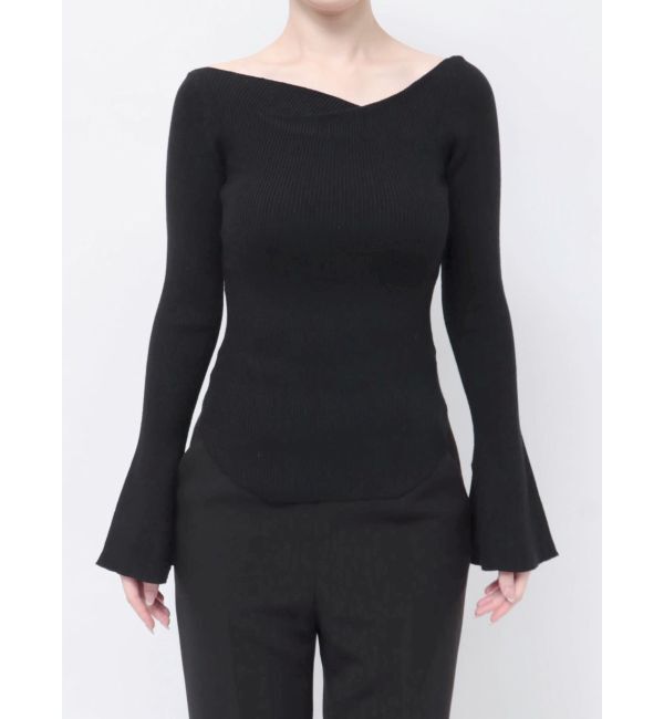 LAGUNAMOON「アシンメトリードレープフレアスリーブニット」|ニット・セーター|