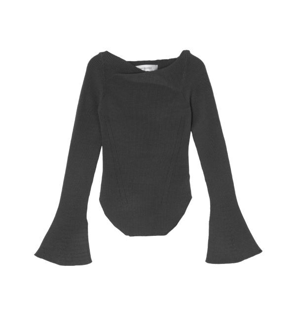 LAGUNAMOON「アシンメトリードレープフレアスリーブニット」|ニット・セーター|