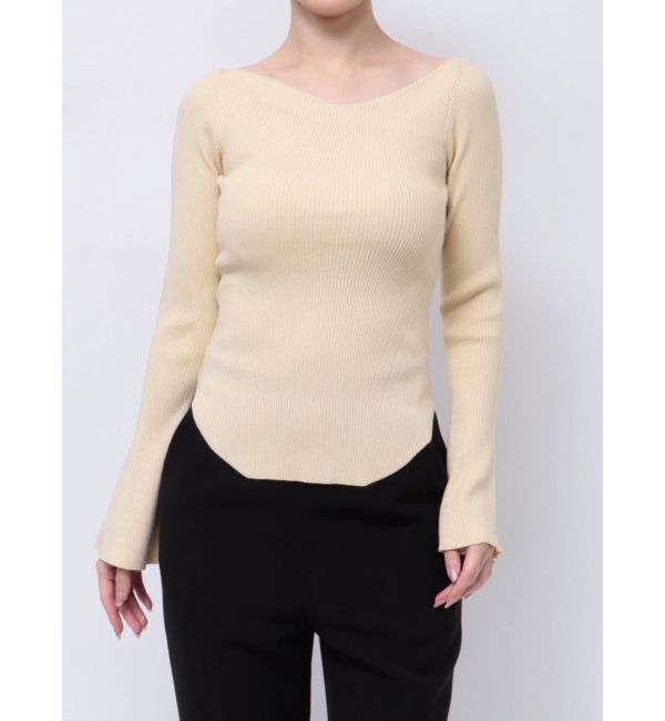 LAGUNAMOON「アシンメトリードレープフレアスリーブニット」|ニット・セーター|