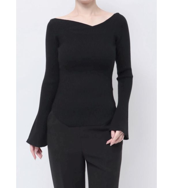 LAGUNAMOON「アシンメトリードレープフレアスリーブニット」|ニット・セーター|