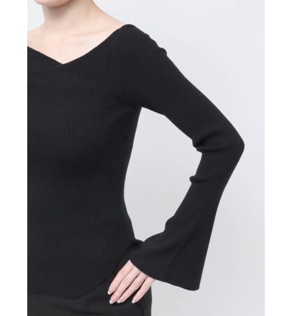 LAGUNAMOON「アシンメトリードレープフレアスリーブニット」|ニット・セーター|