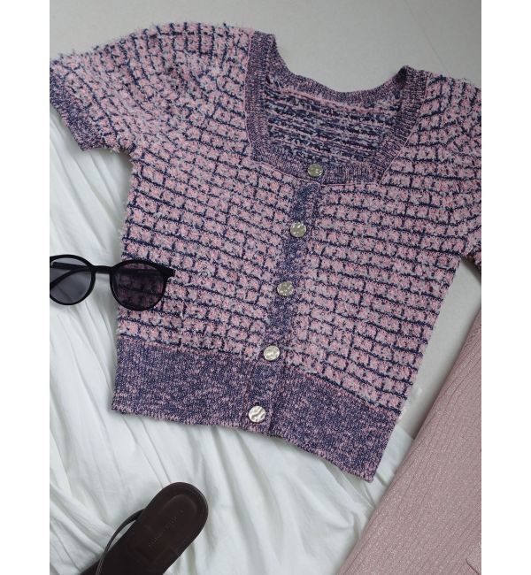 LAGUNAMOON「ツイードニットカーディガン」|カーディガン|ピンク