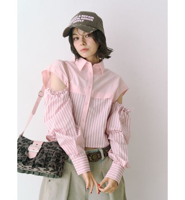 jouetie「カットアウトバイカラークロップドシャツ」|シャツ・ブラウス|