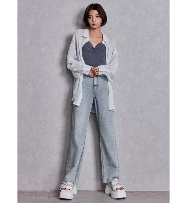 GYDA「ハイウエストBACK LACE UPストレートデニムパンツ」|デニム|